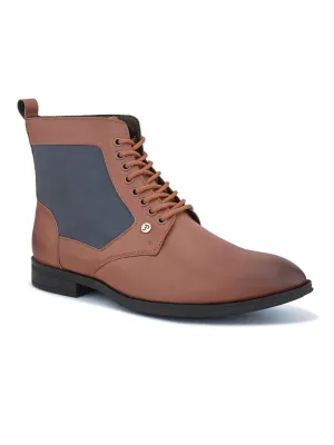 EL PASO Men Tan Faux Leather Casual Lace Up Boots