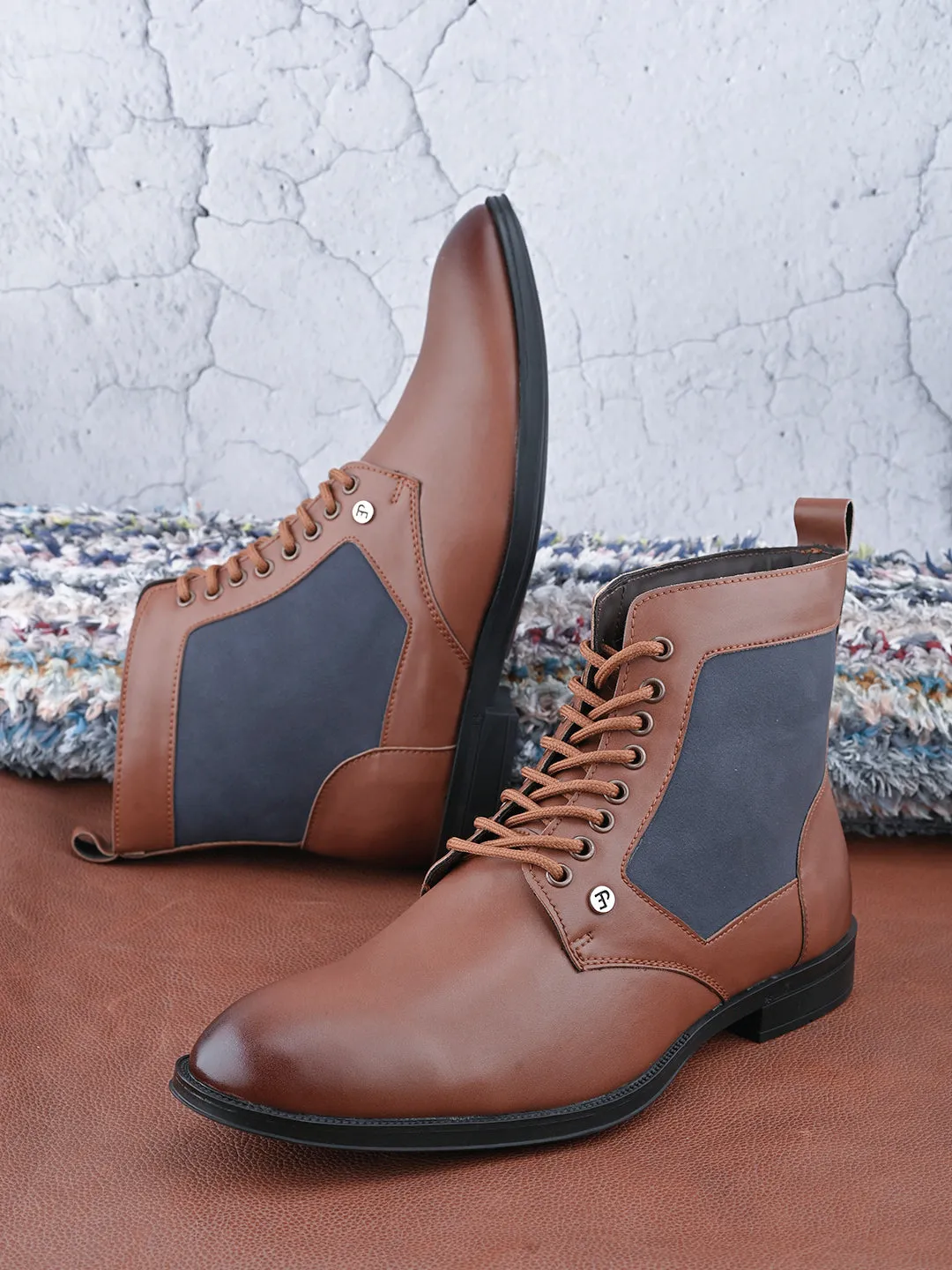 EL PASO Men Tan Faux Leather Casual Lace Up Boots