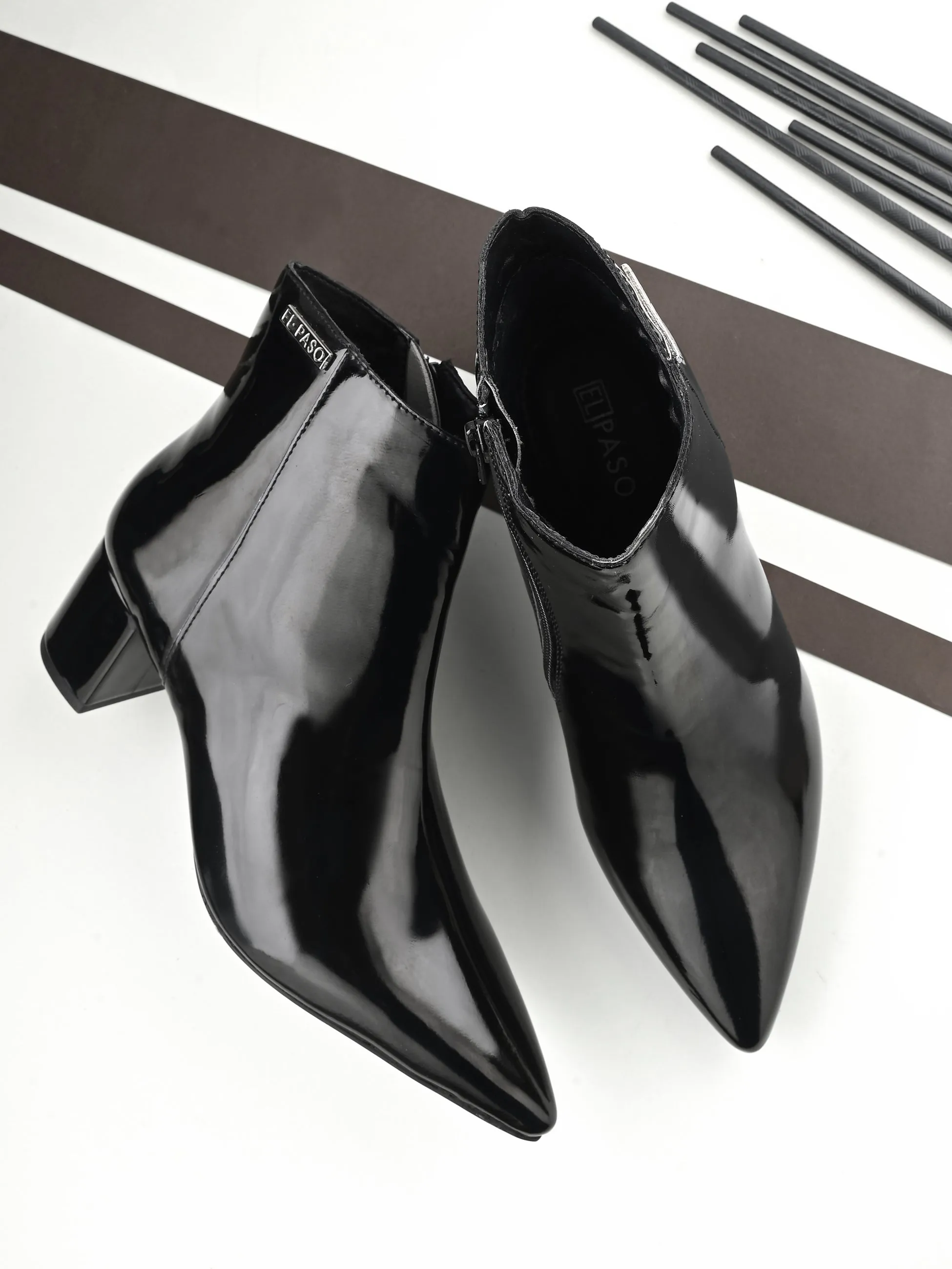 Elegant Ebony Glossy Bootie For Women