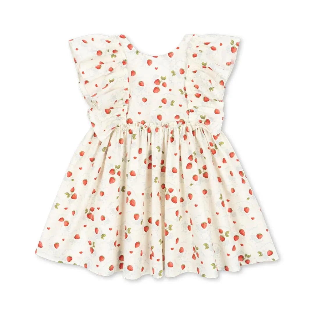 Evia Strawberry Print Bow Back Ruffle Dress