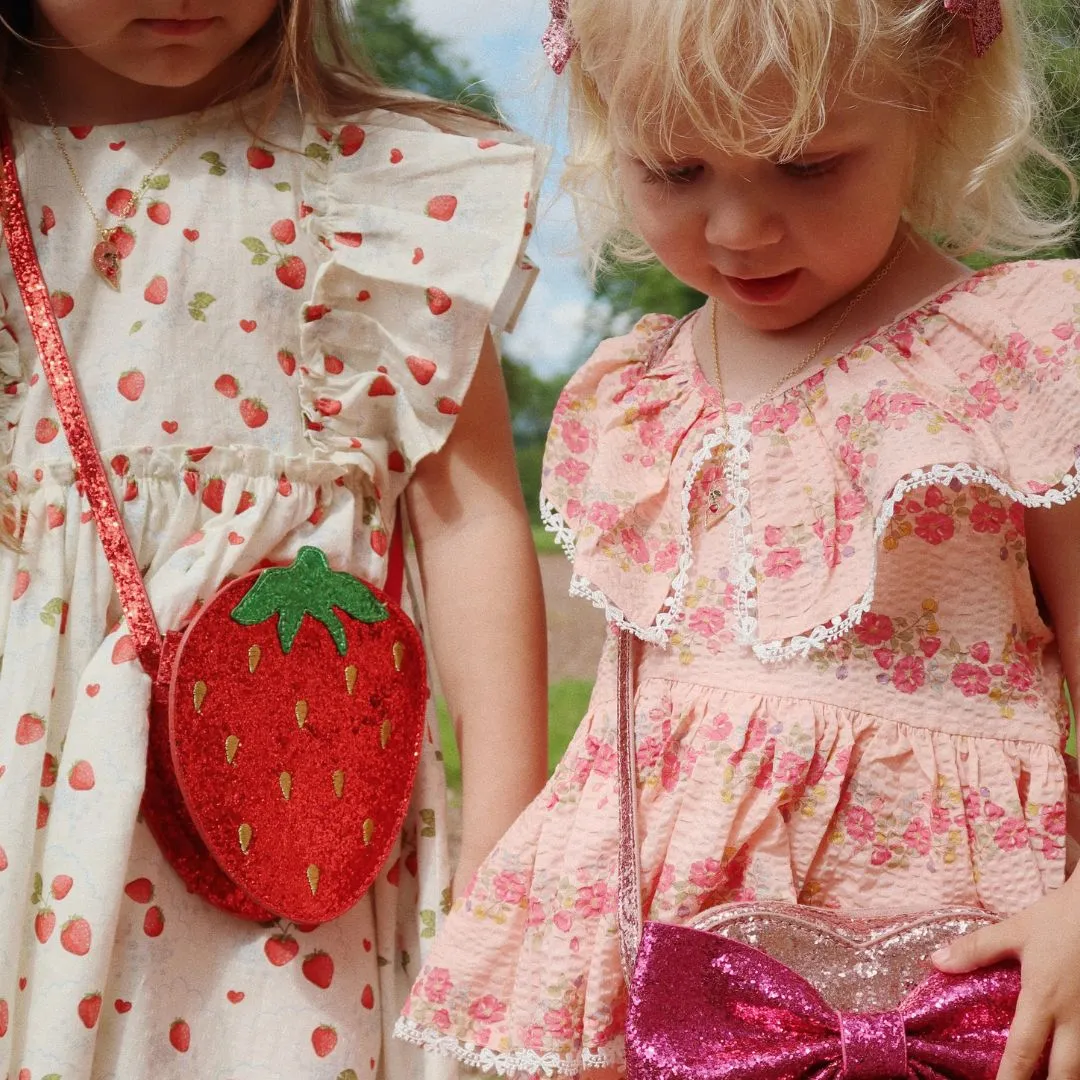 Evia Strawberry Print Bow Back Ruffle Dress