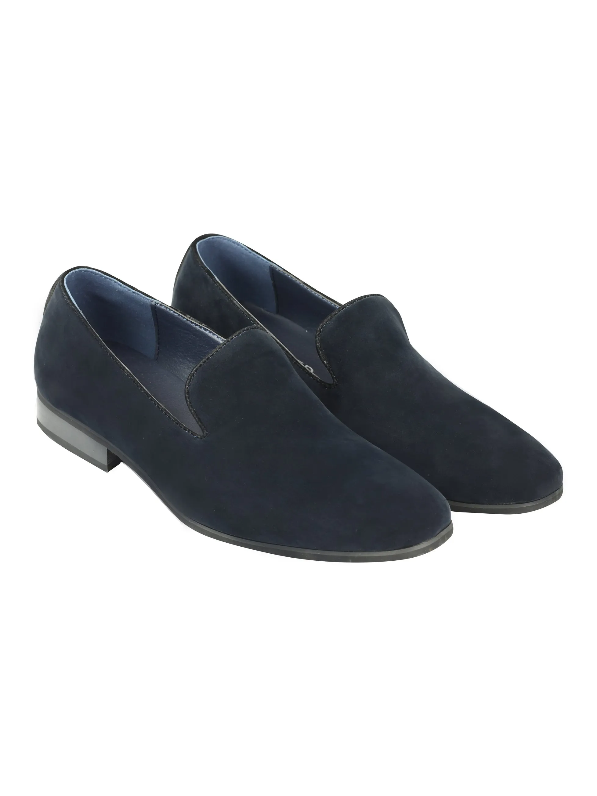 FAUX LEATHER SLIP ON SHOES IN NAVY
