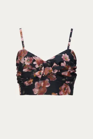 FLORAL-PRINT COTTON-SILK CROP TOP