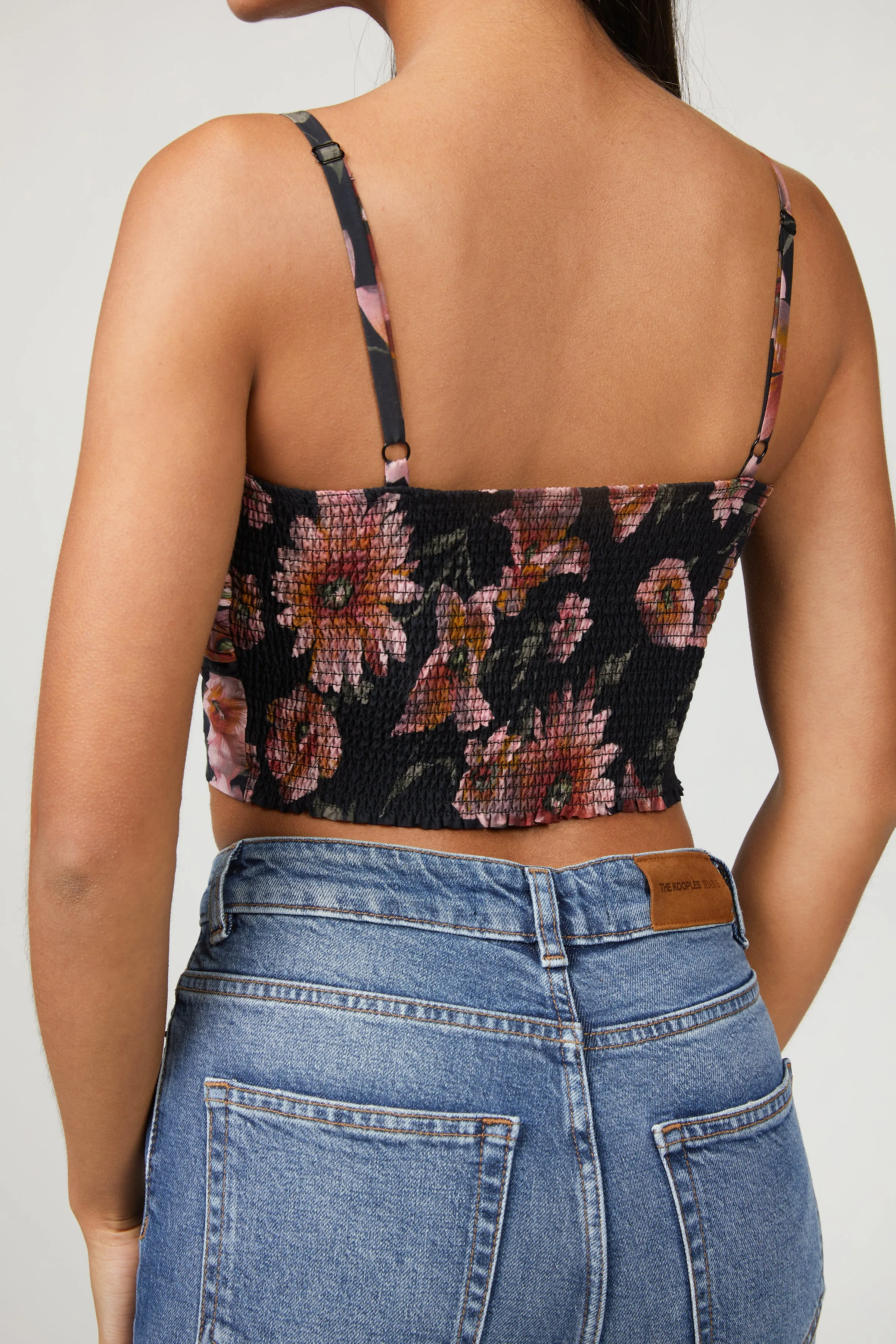 FLORAL-PRINT COTTON-SILK CROP TOP