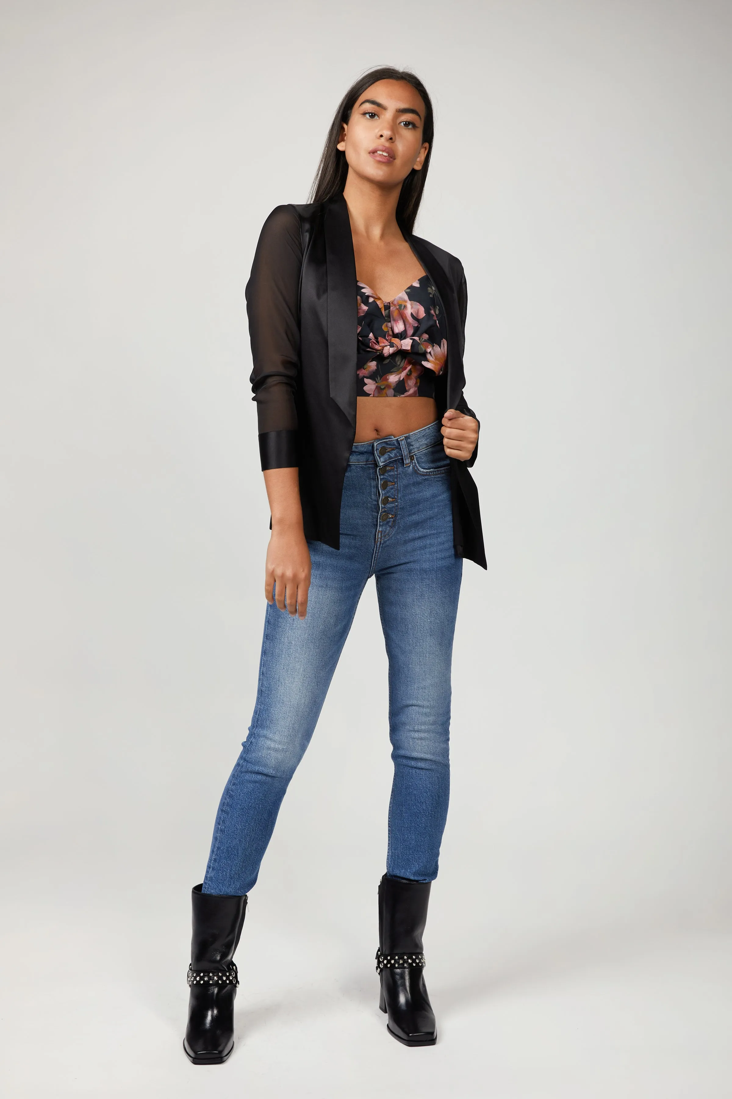 FLORAL-PRINT COTTON-SILK CROP TOP
