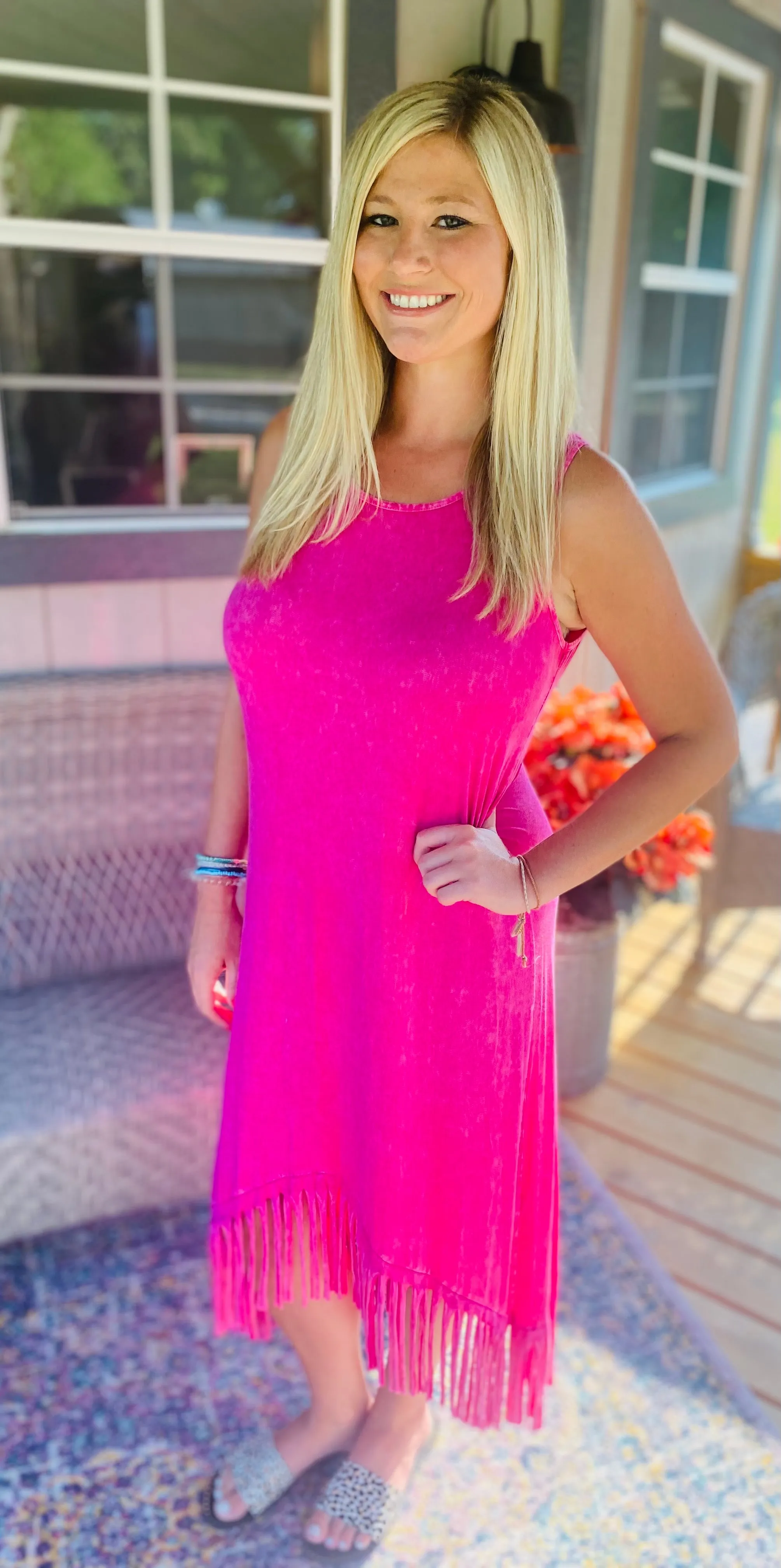 Fuchsia Fringe Dress