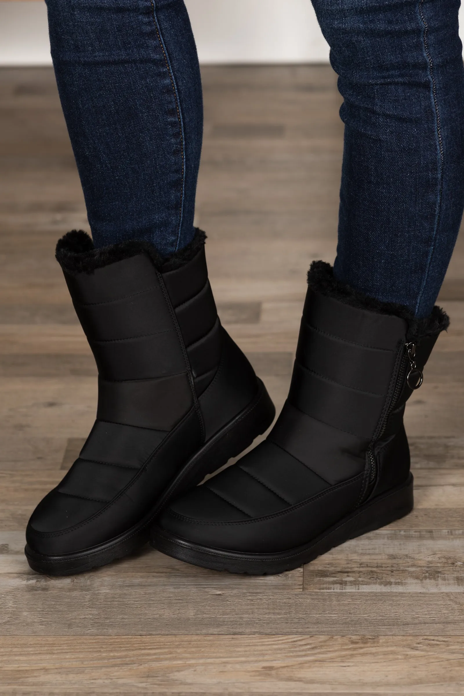 Fur Puffer Boot With Zipper