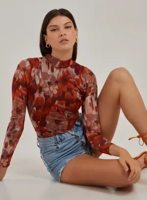 Graphic Floral High Neck Bodysuit
