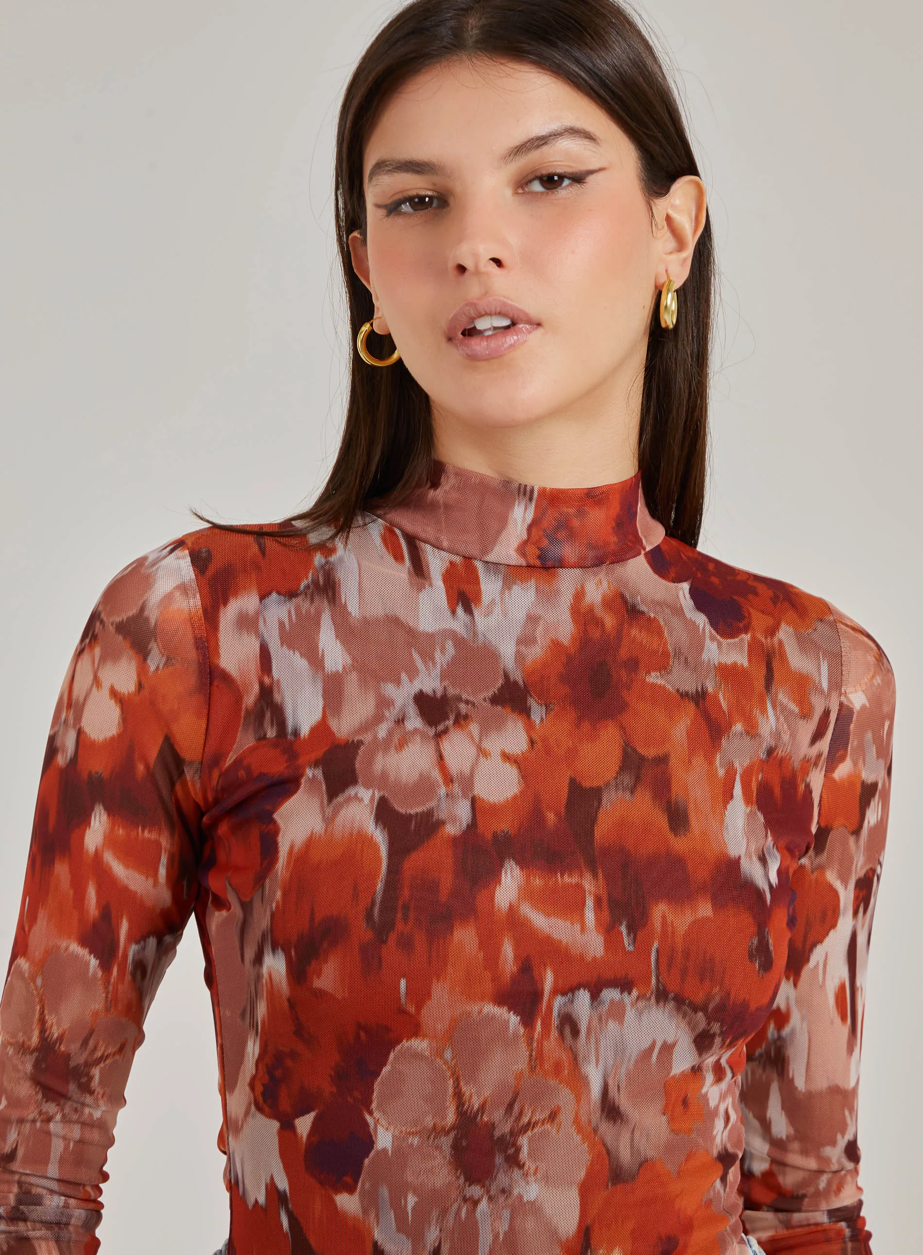 Graphic Floral High Neck Bodysuit