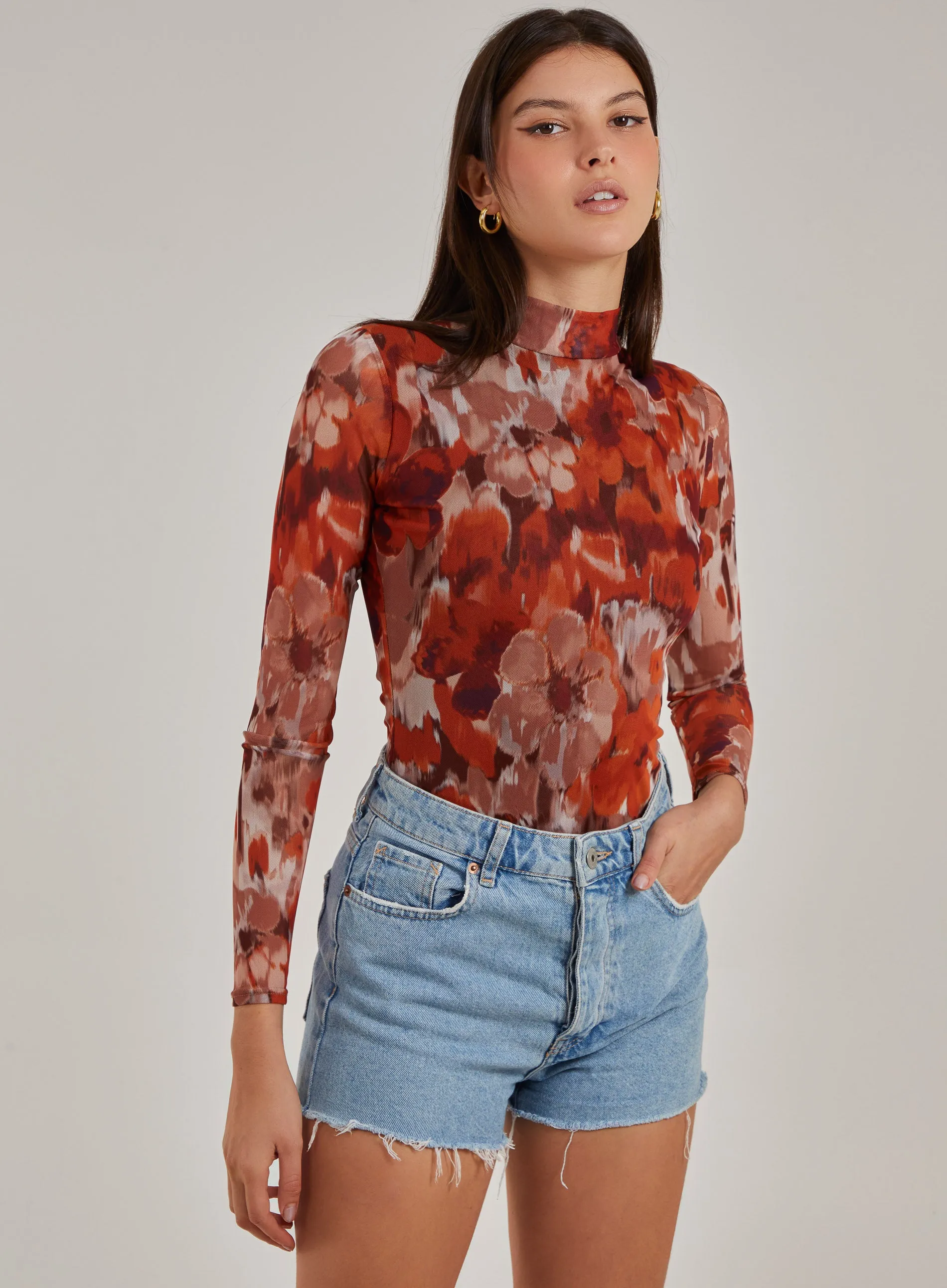 Graphic Floral High Neck Bodysuit
