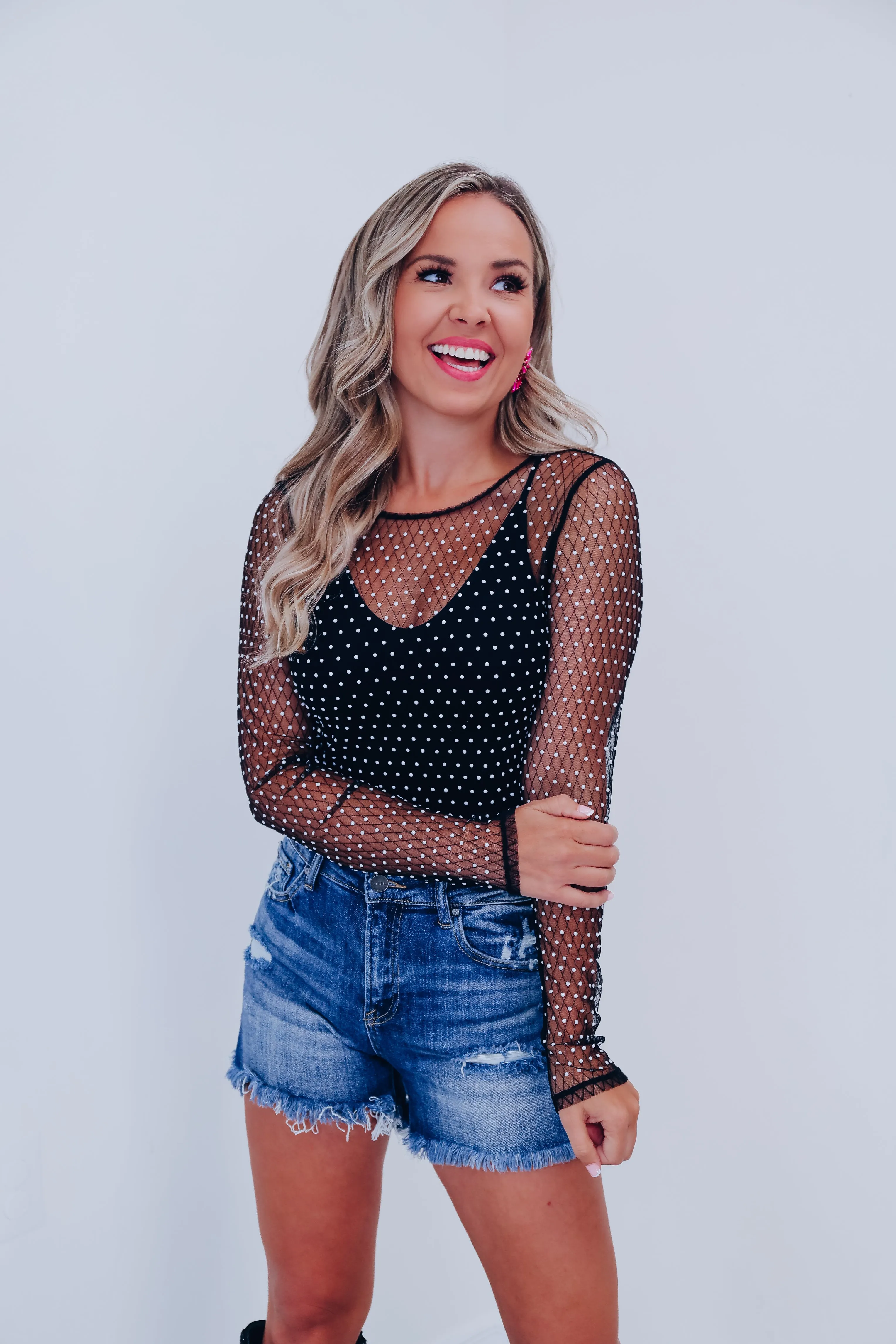 Harlequin Pearl Mesh Crop Top- Black