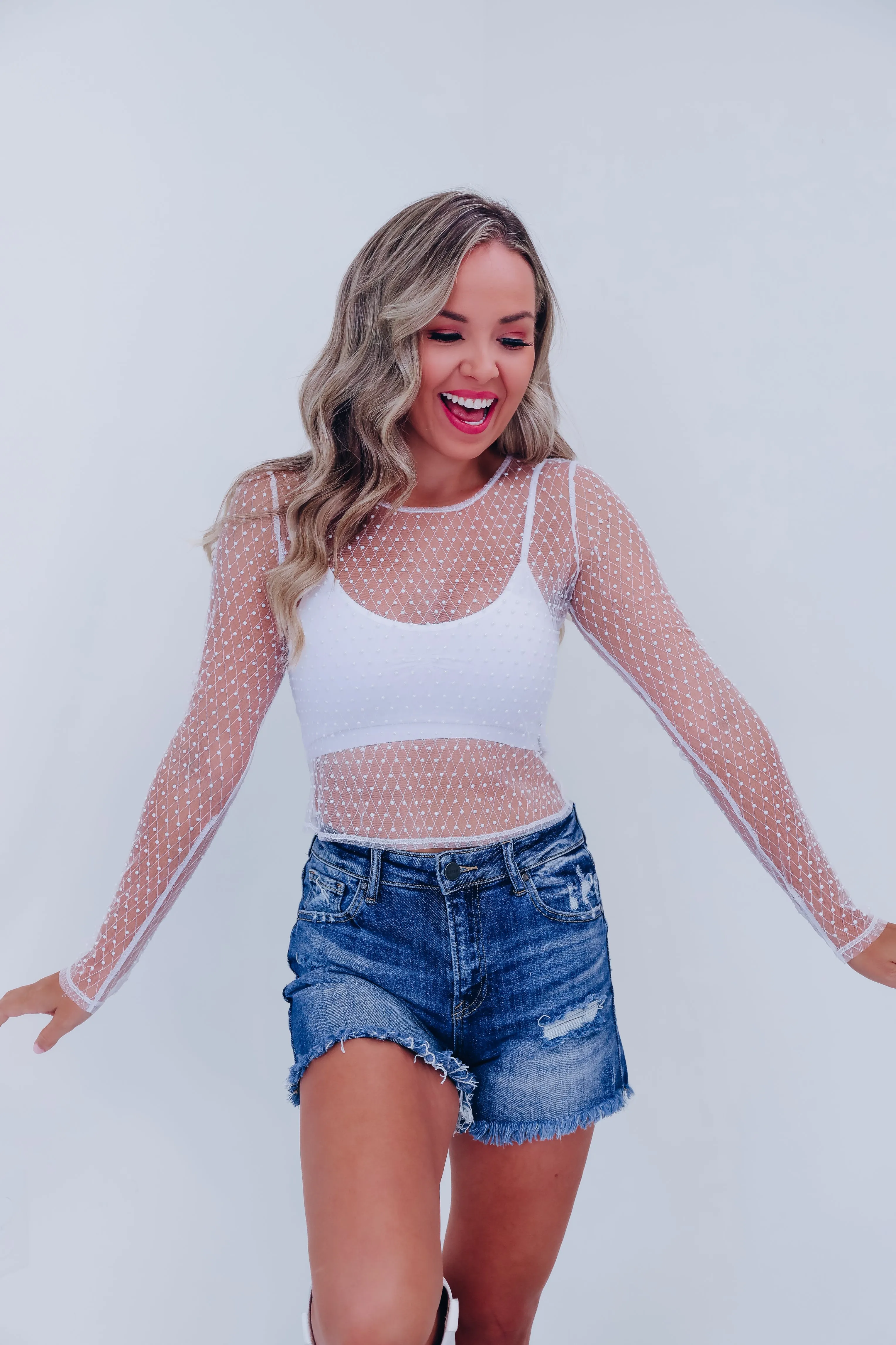 Harlequin Pearl Mesh Crop Top- White