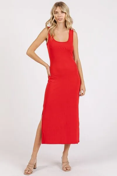 Hazel Blues® |  Mittoshop Side Slit Wide Strap Midi Tank Dress