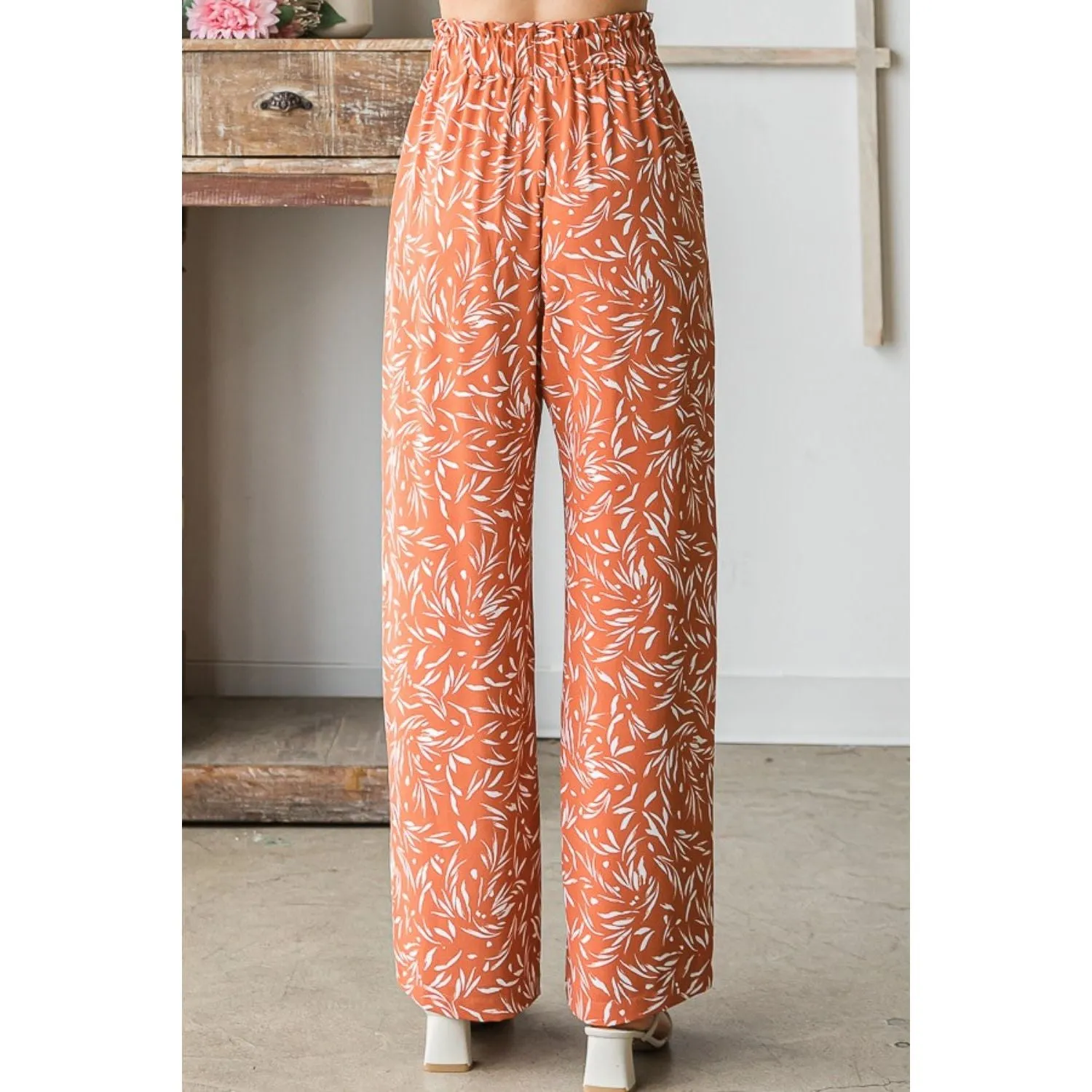 Heimish Full Size Printed Tied Straight Casual Pants