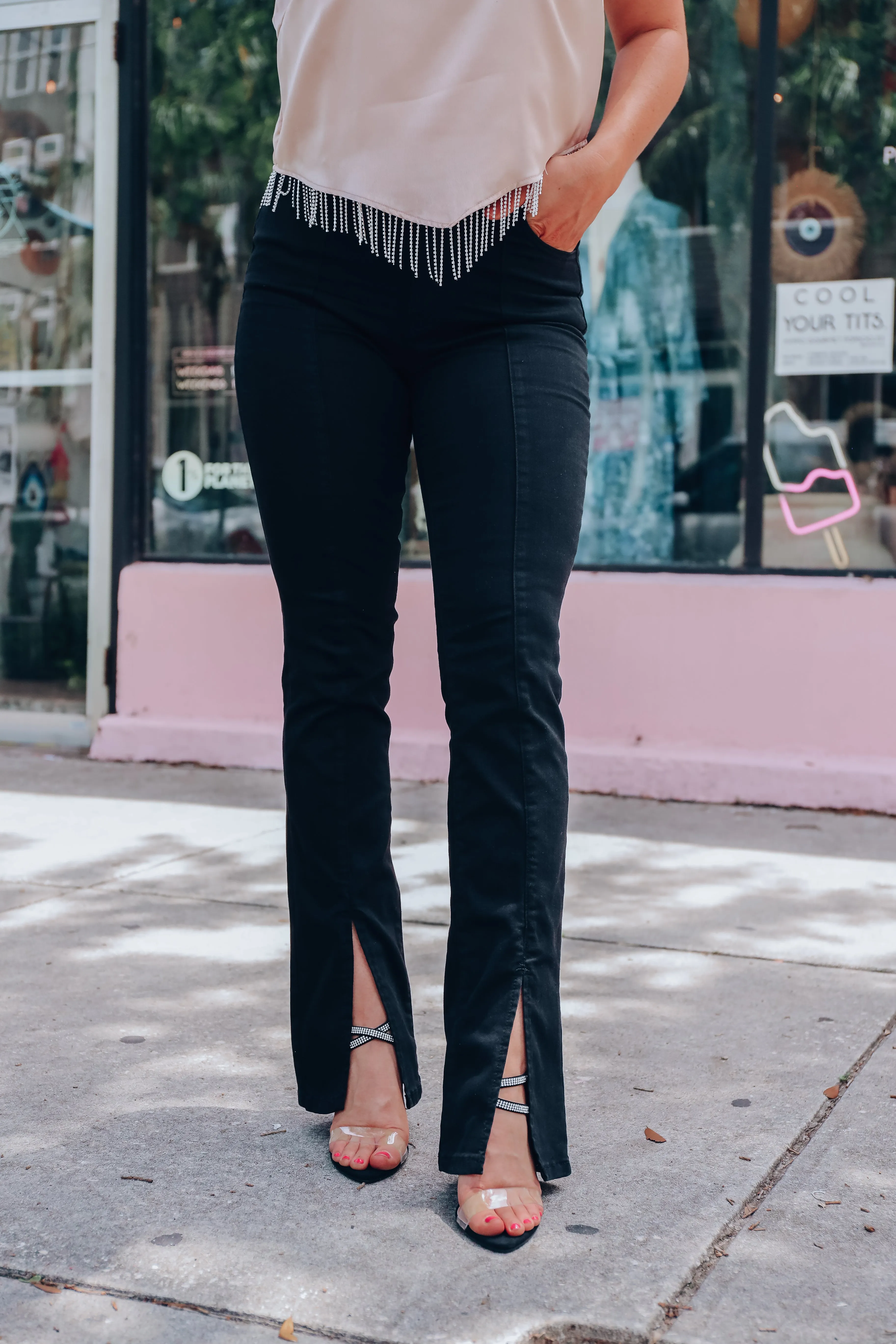 Hope High Rise Split Hem Jeans - Black
