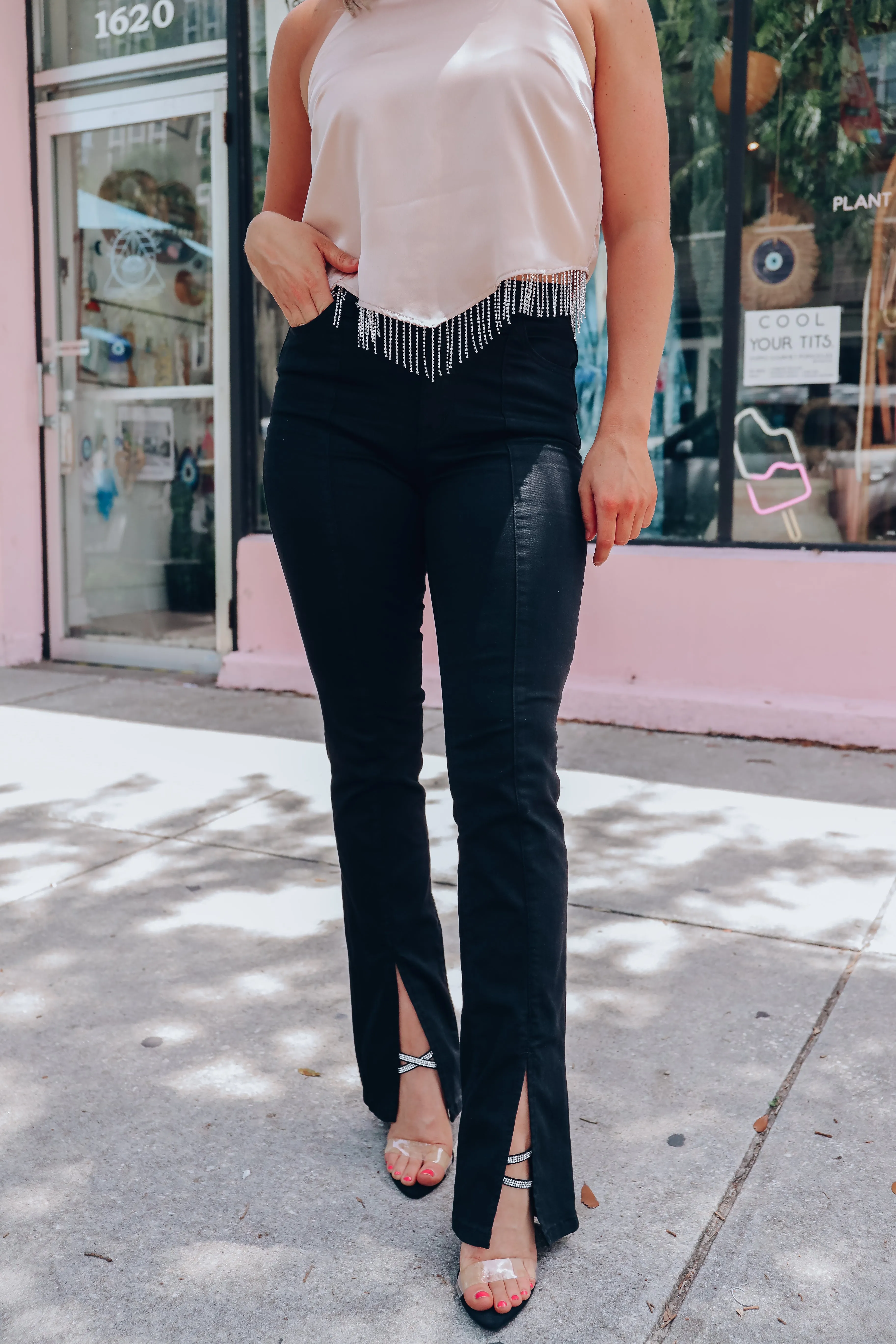Hope High Rise Split Hem Jeans - Black