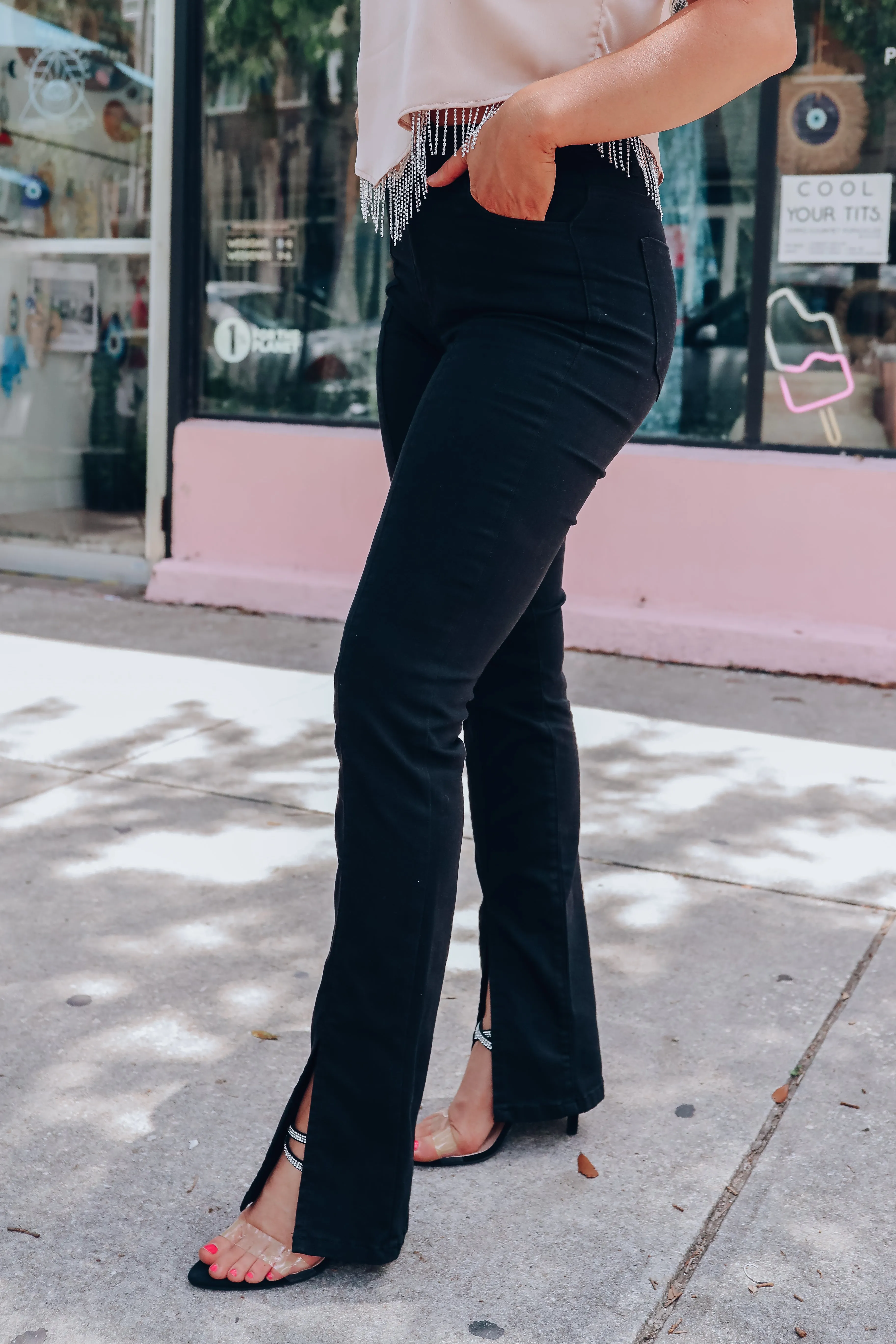Hope High Rise Split Hem Jeans - Black