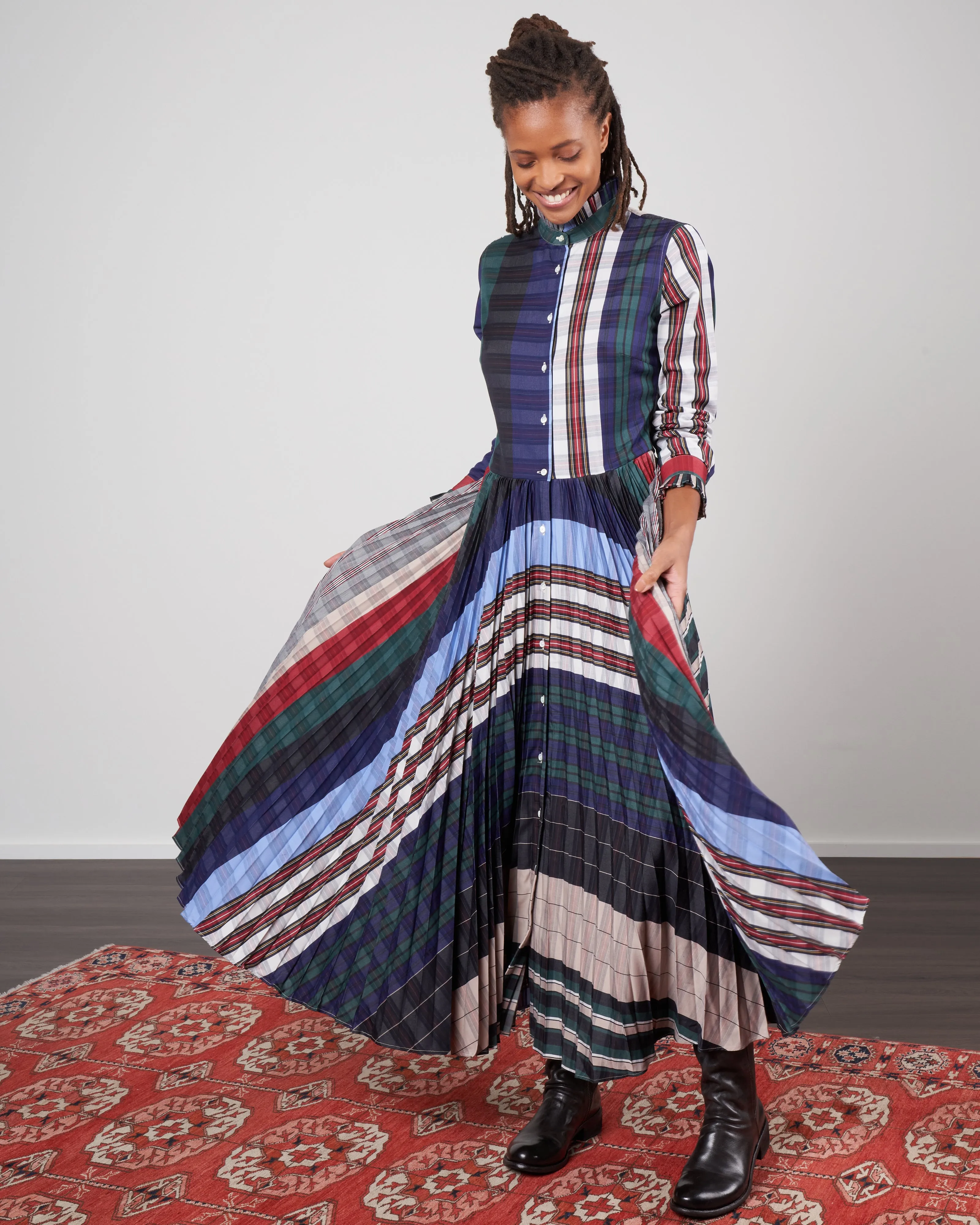 horizontal plissé dress - vertical stripe