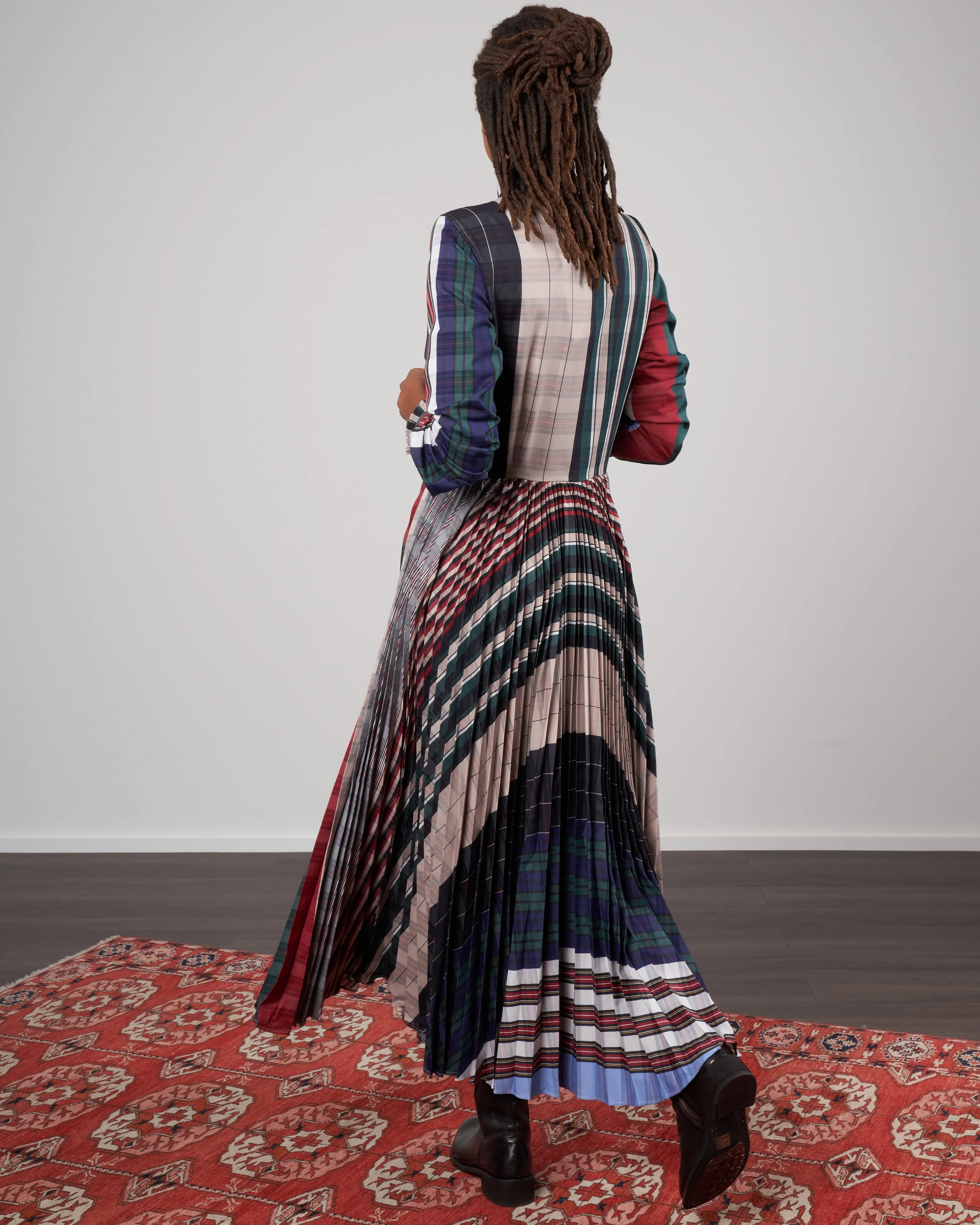 horizontal plissé dress - vertical stripe