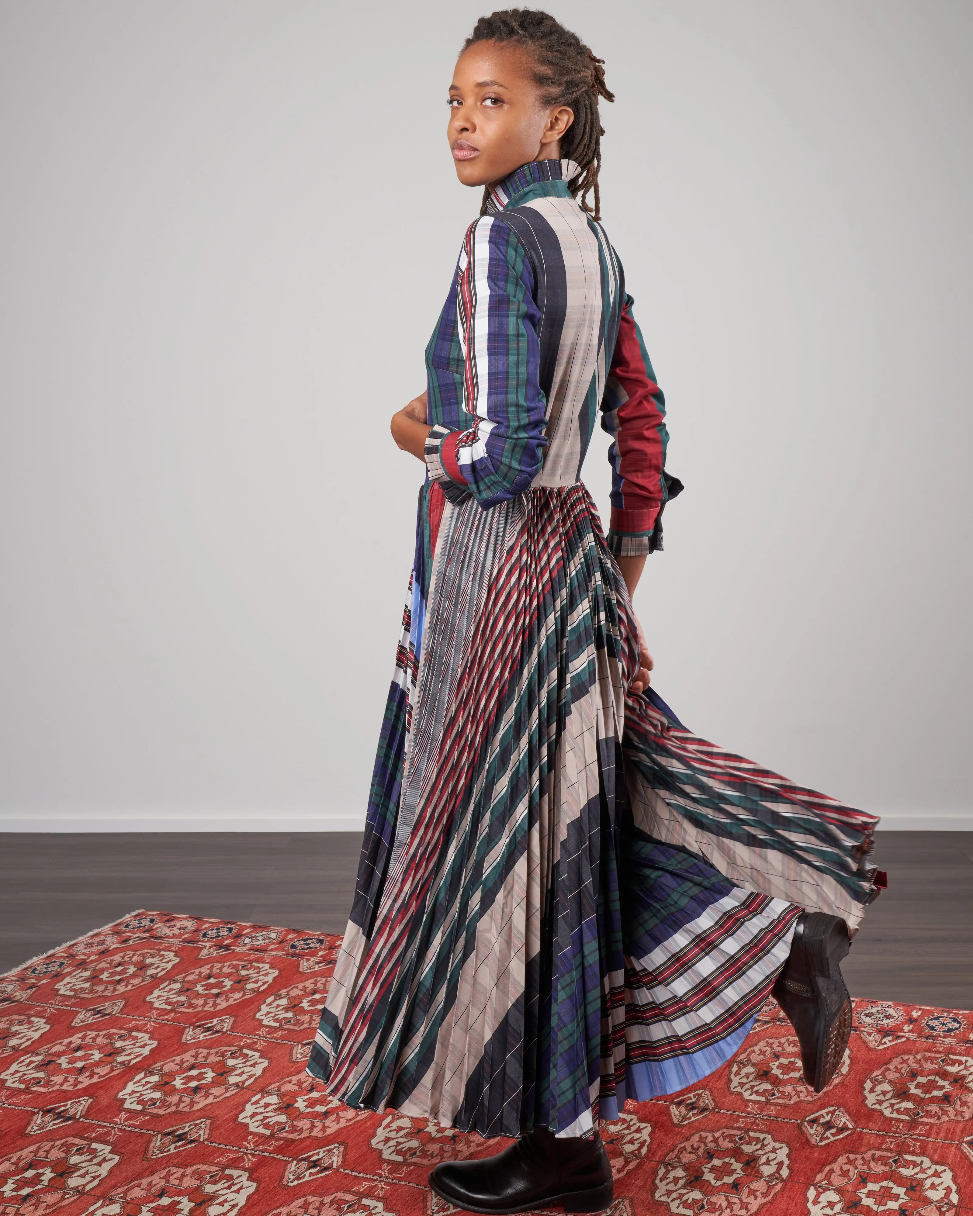 horizontal plissé dress - vertical stripe