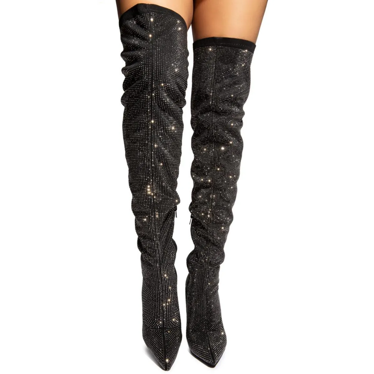 Javir-2 All-Over Rhinestone Thigh-High Boots