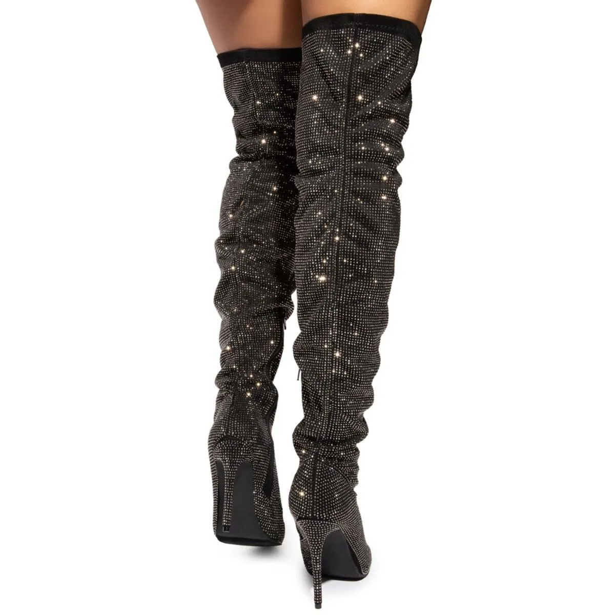 Javir-2 All-Over Rhinestone Thigh-High Boots