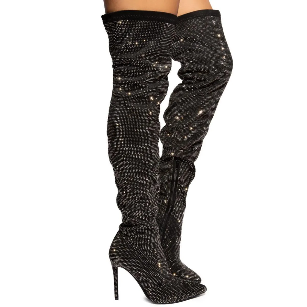 Javir-2 All-Over Rhinestone Thigh-High Boots