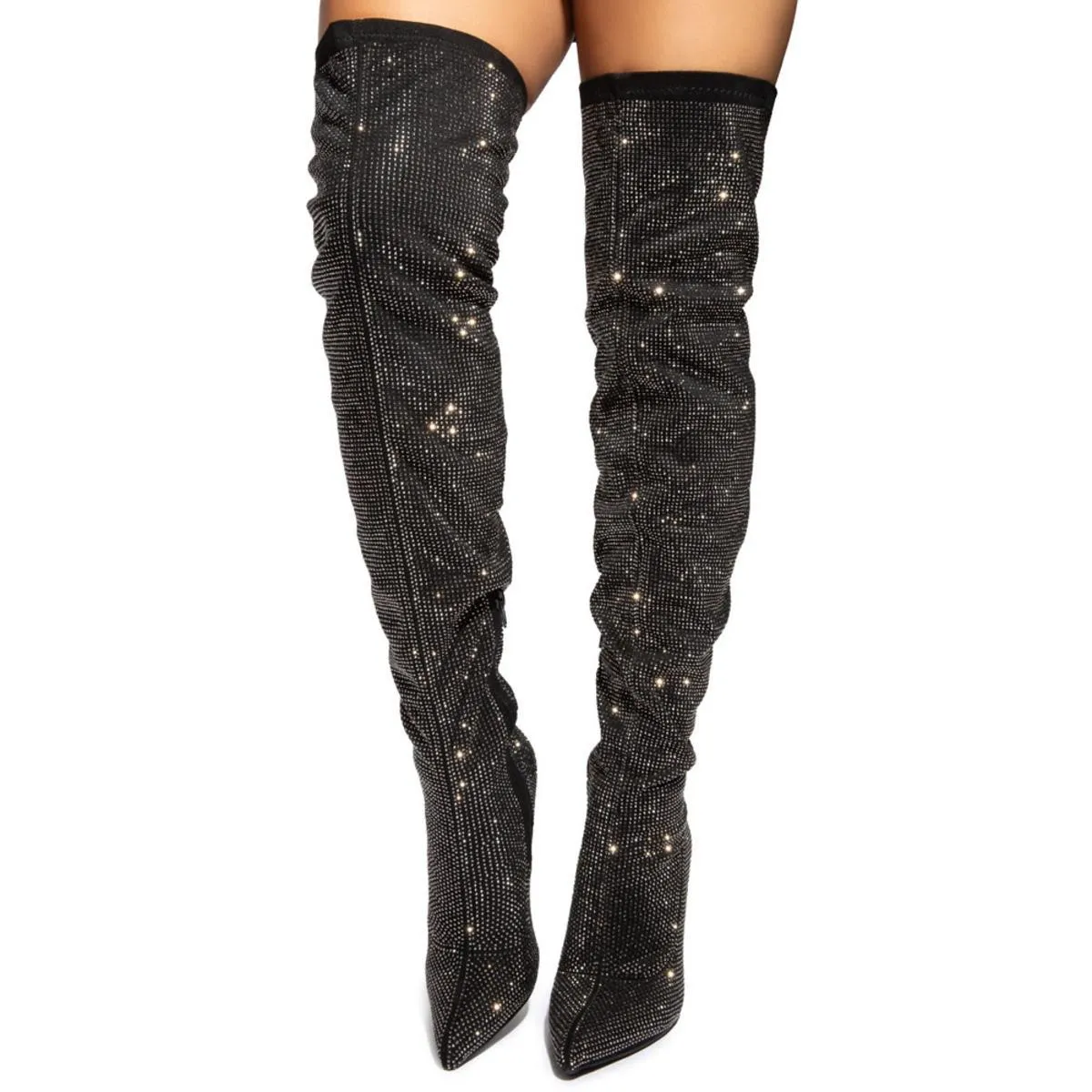 Javir-2 All-Over Rhinestone Thigh-High Boots
