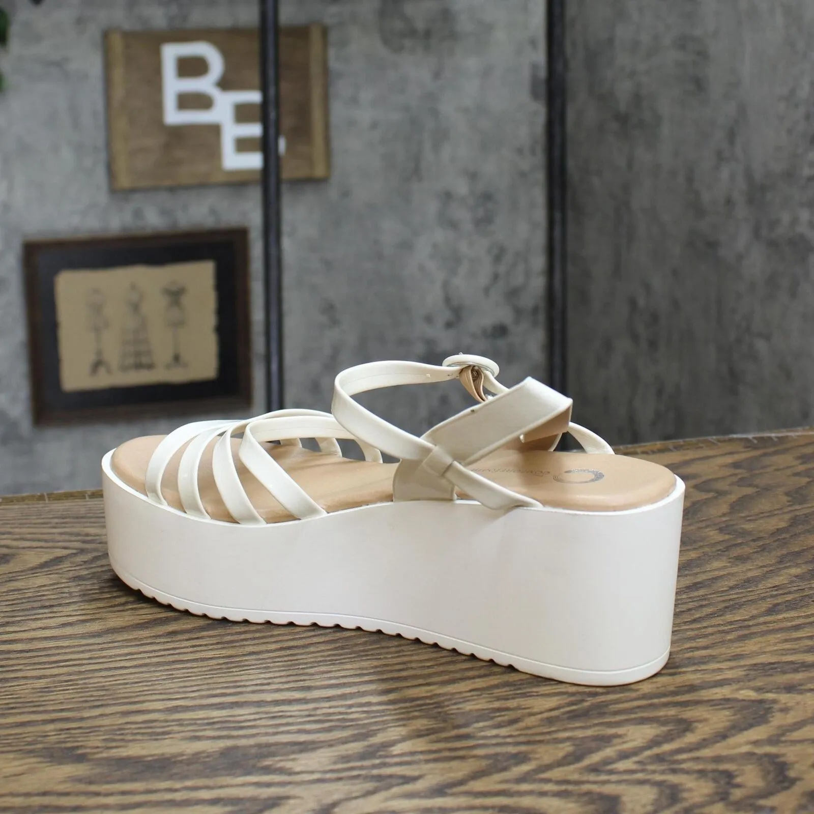 Journee Collection Miragge Comfort Foam Ankle Strap Platform Sandals White 7.5M