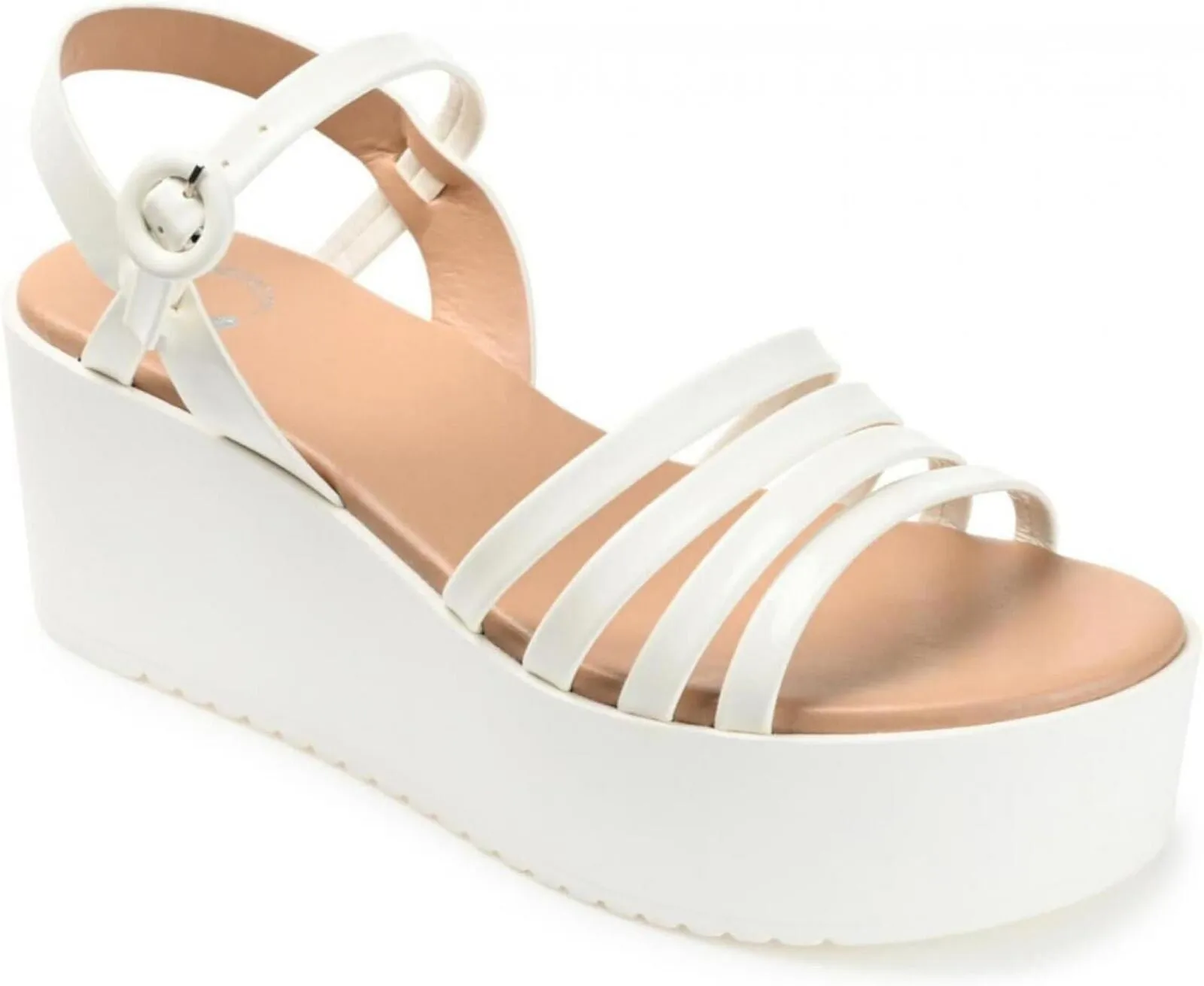 Journee Collection Miragge Comfort Foam Ankle Strap Platform Sandals White 7.5M
