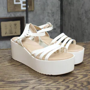 Journee Collection Miragge Comfort Foam Ankle Strap Platform Sandals White 7.5M