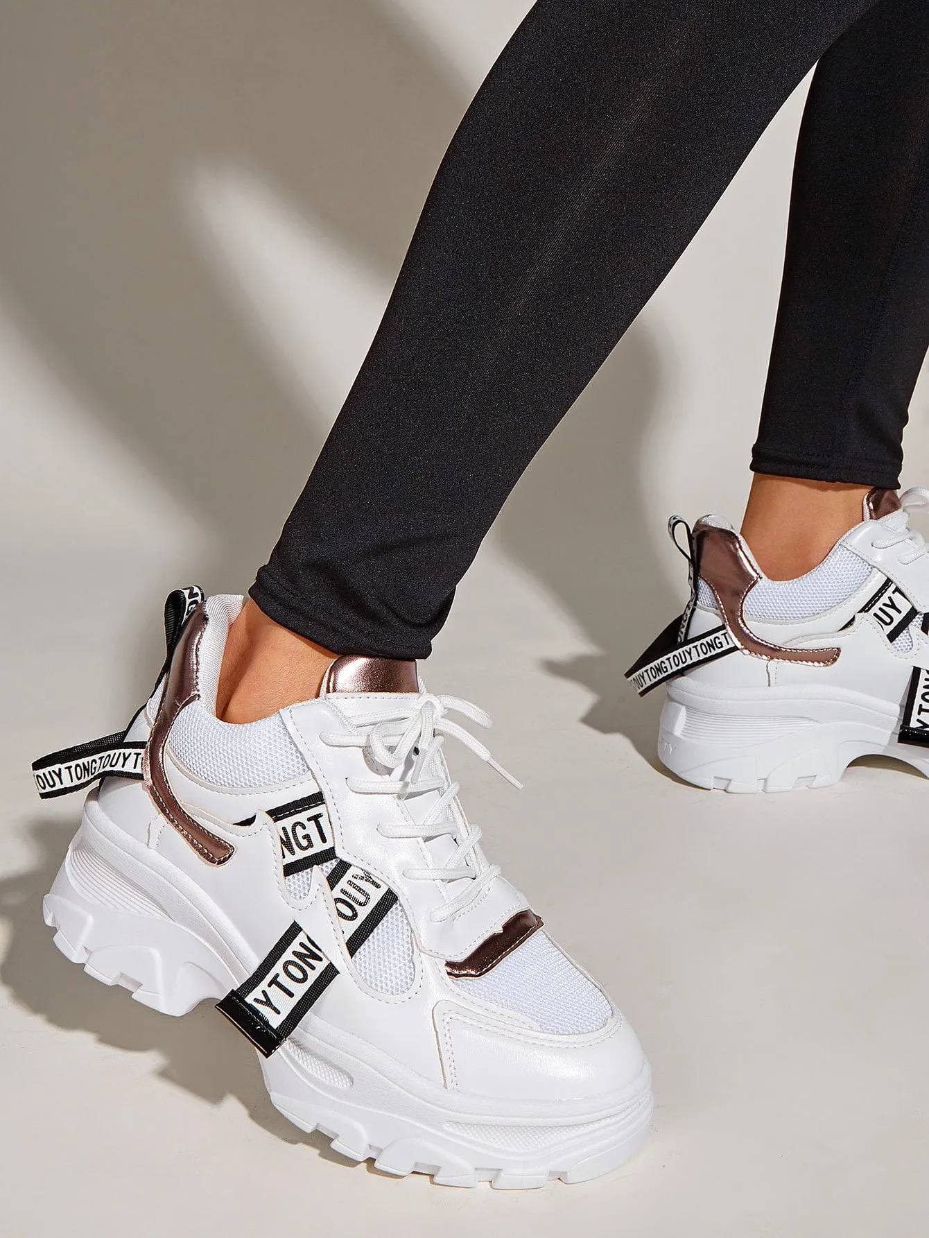 Lace-up Front Chunky Sole Trainers - White
