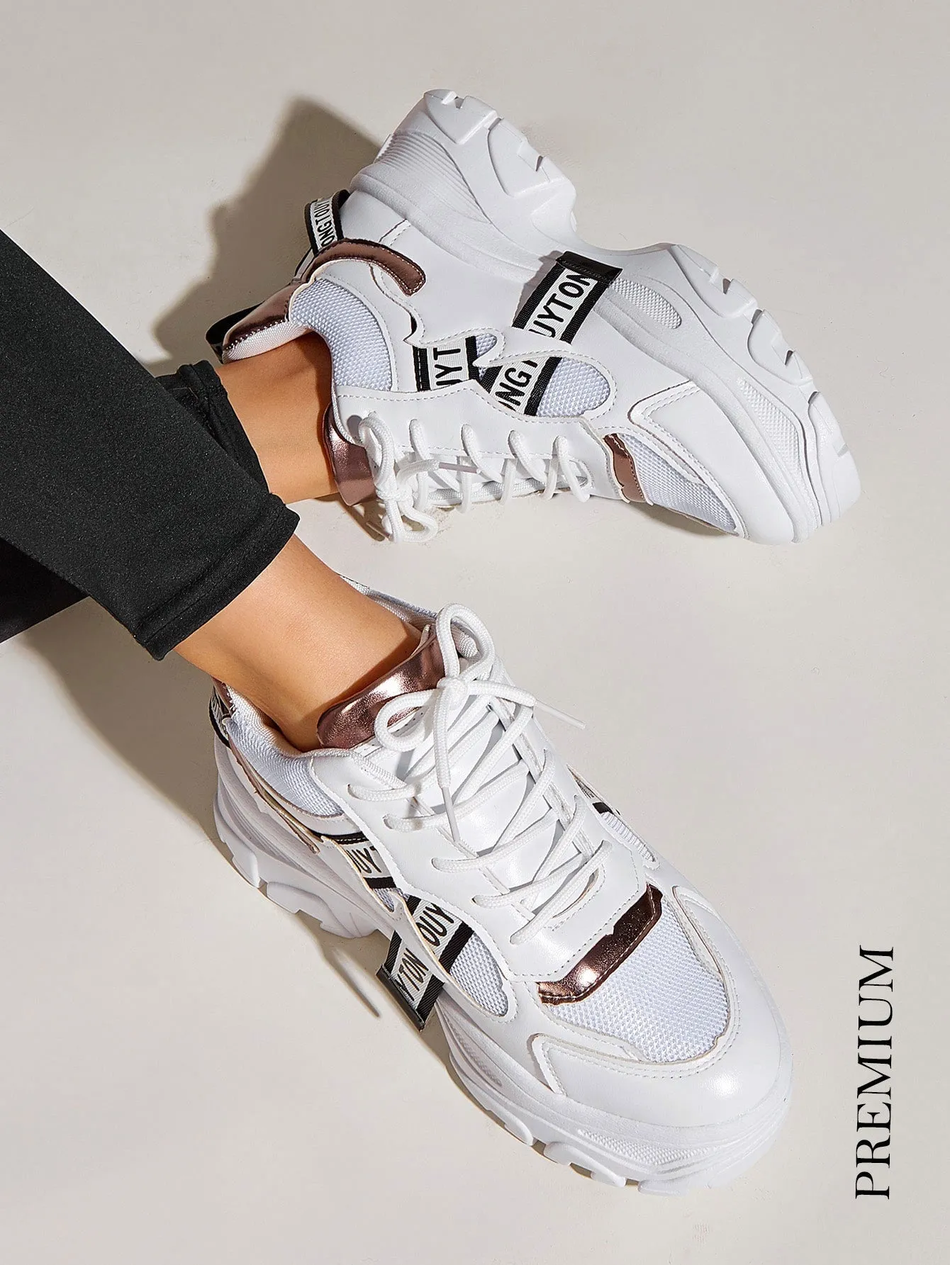 Lace-up Front Chunky Sole Trainers - White