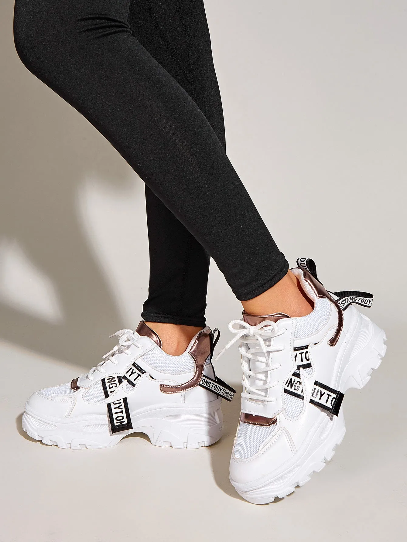Lace-up Front Chunky Sole Trainers - White