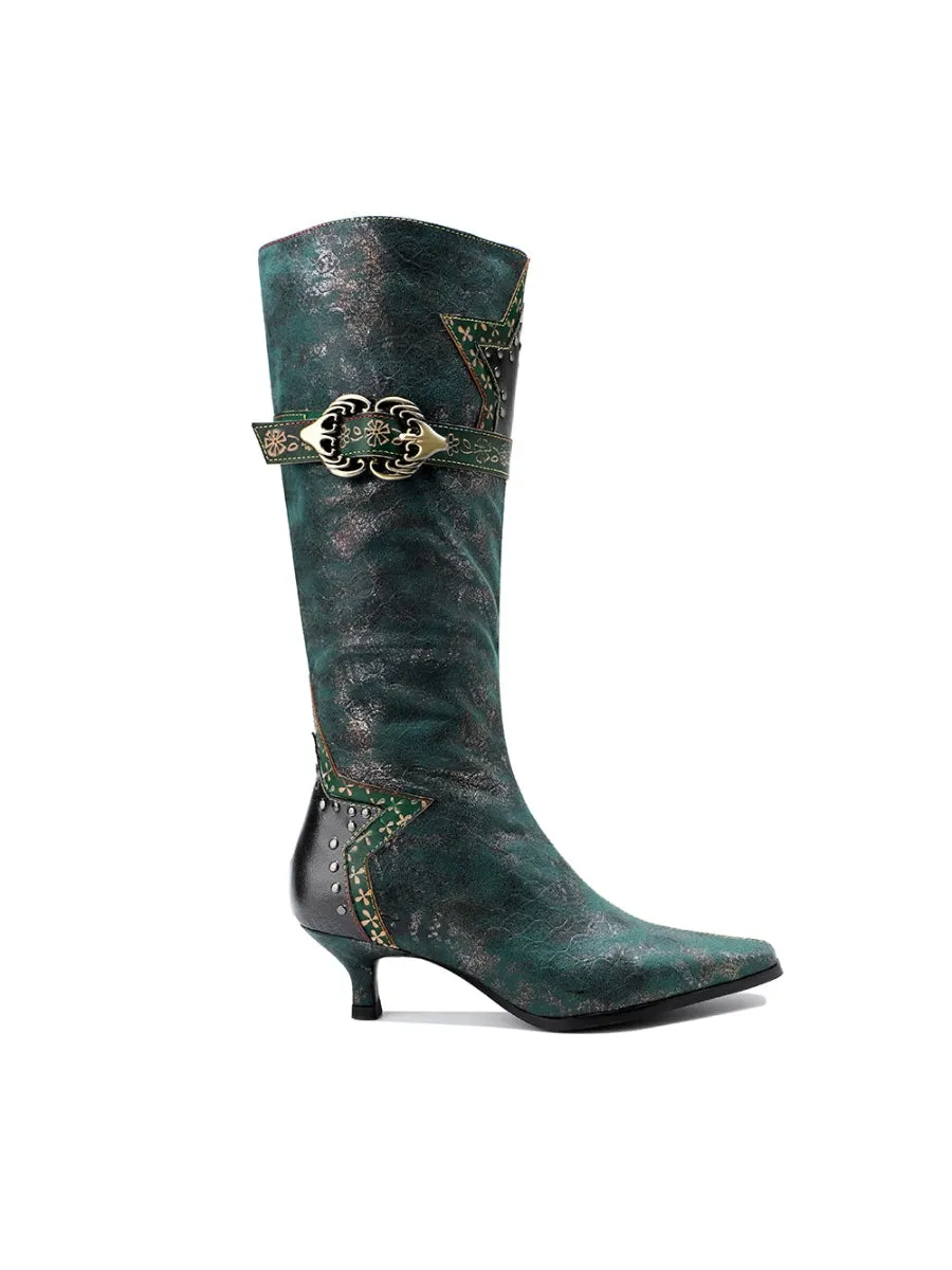 Lace Up Rock Star With Stud Leather Knight Boot - Soffia