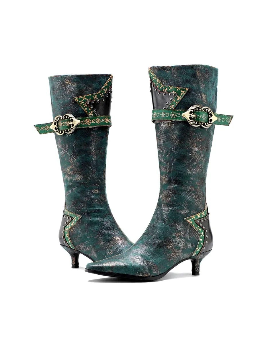 Lace Up Rock Star With Stud Leather Knight Boot - Soffia