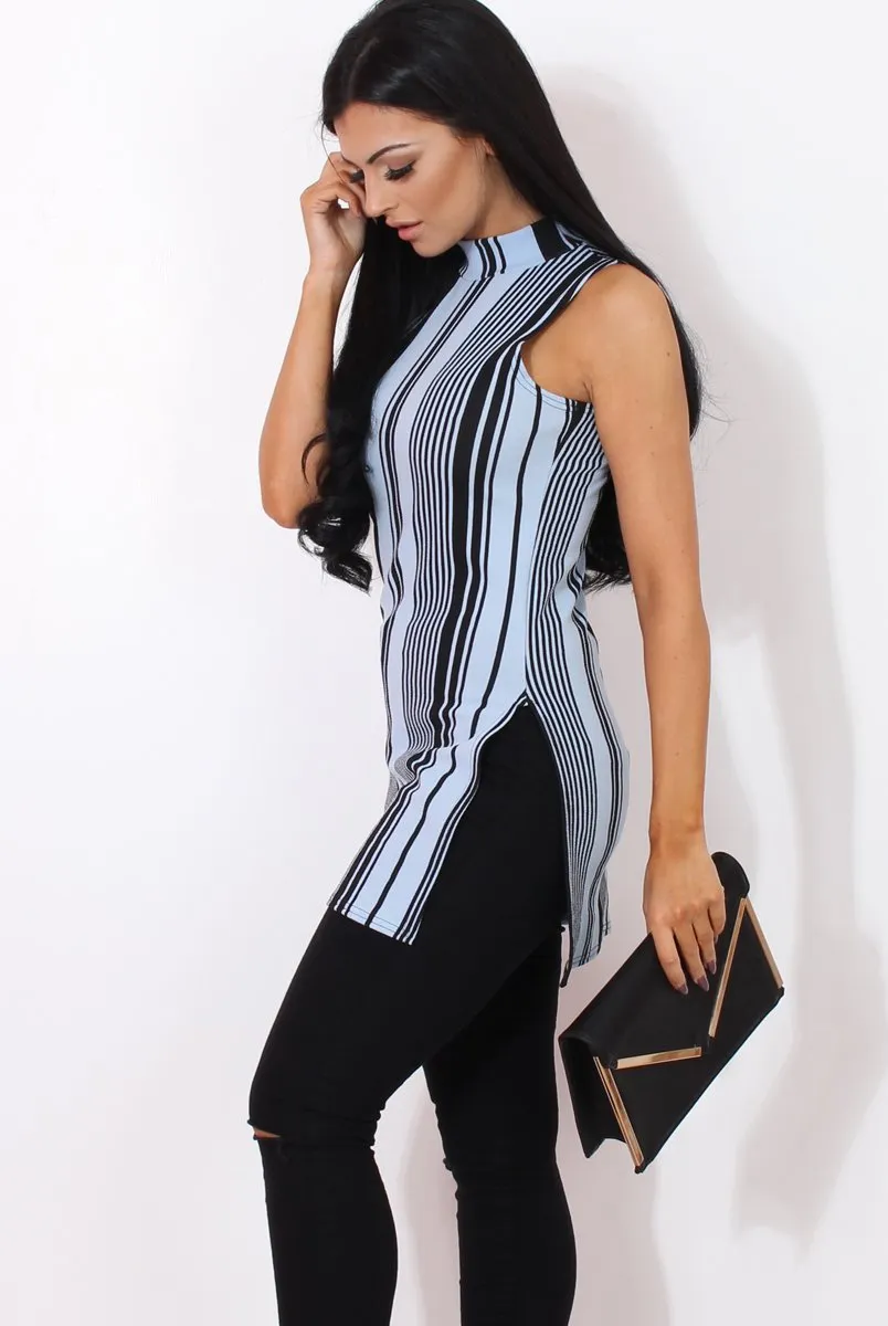 Lorina Blue Striped Side Split Top