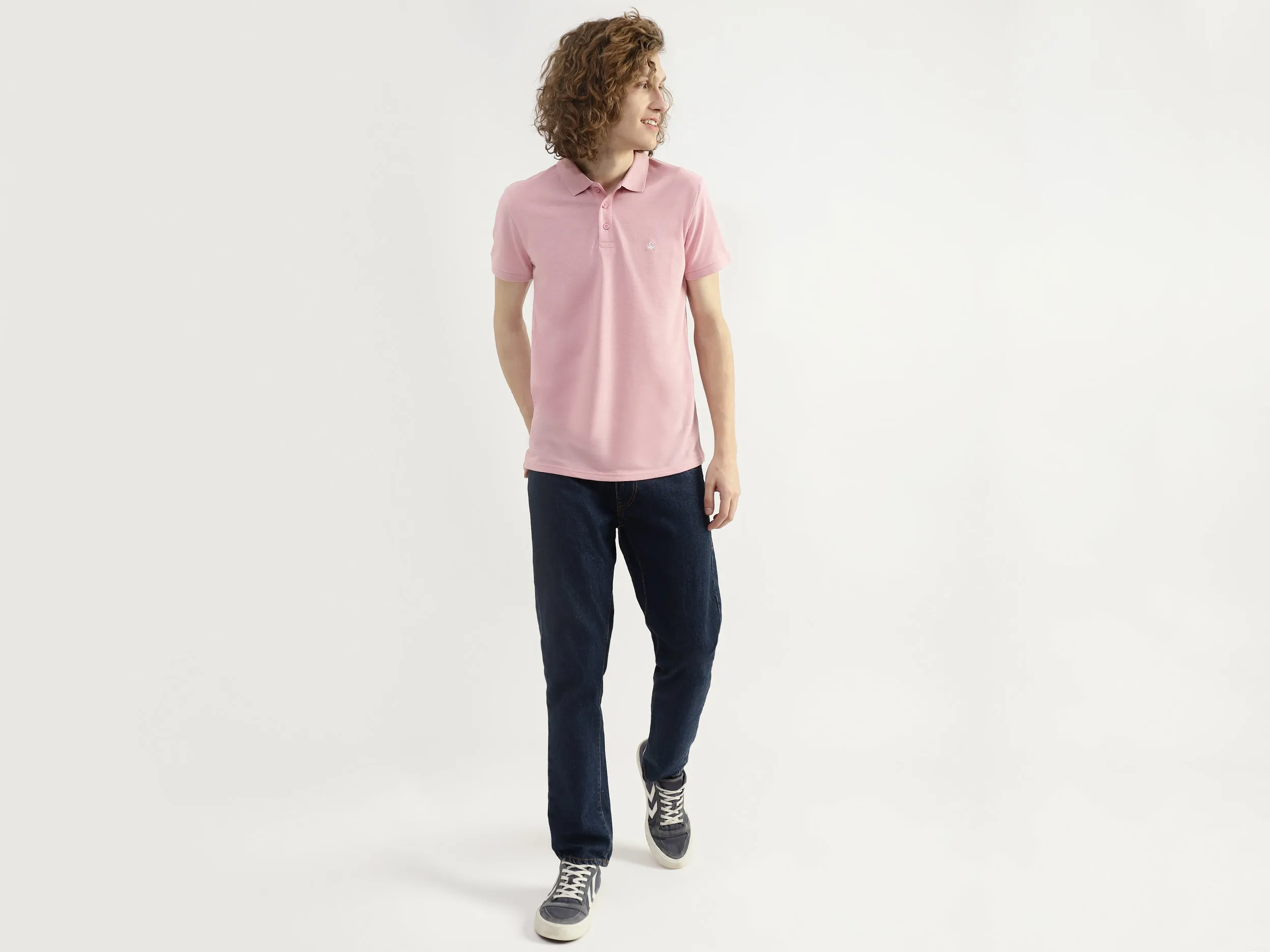 Men Textured Polo Collar T-shirt