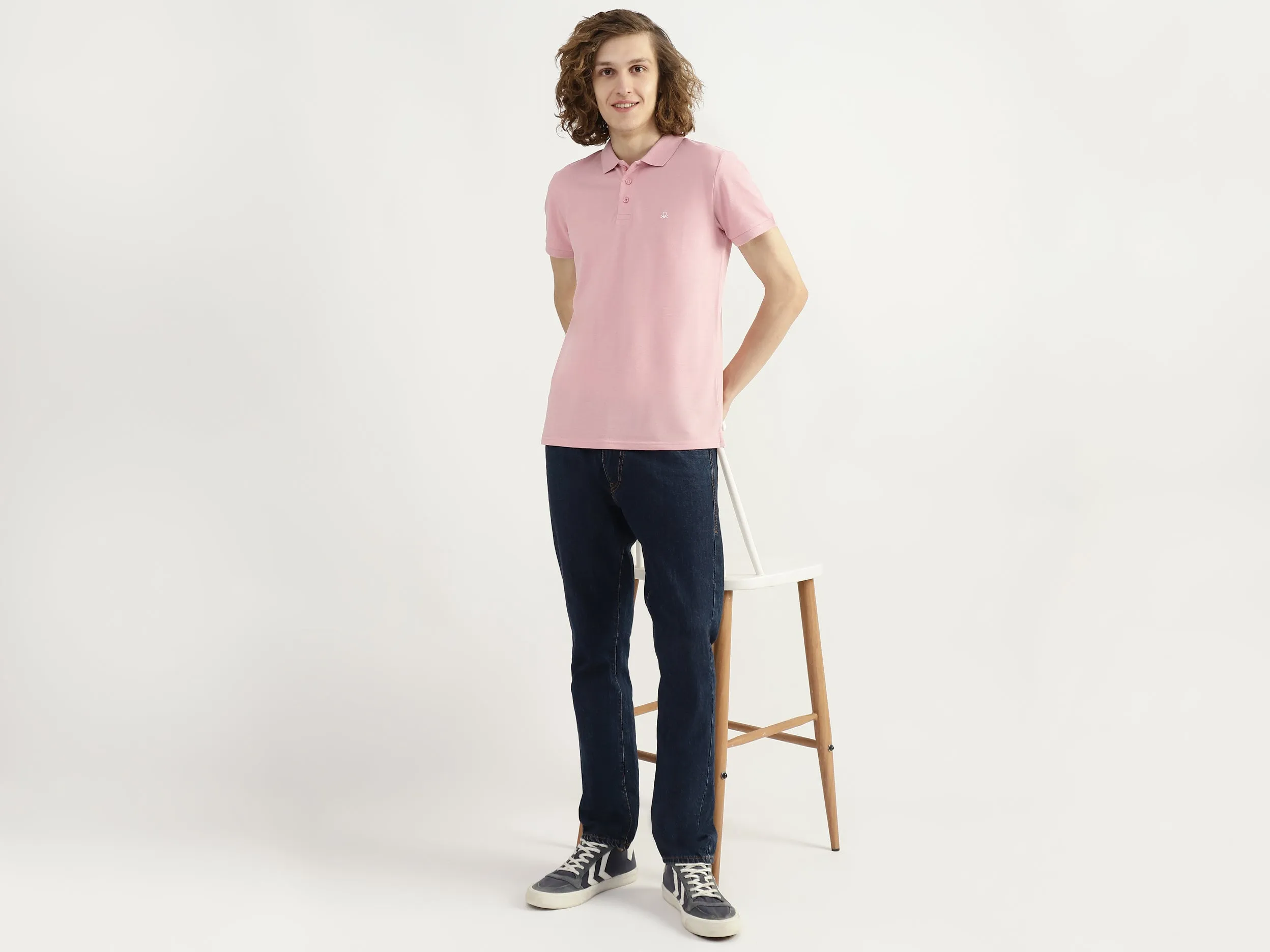 Men Textured Polo Collar T-shirt