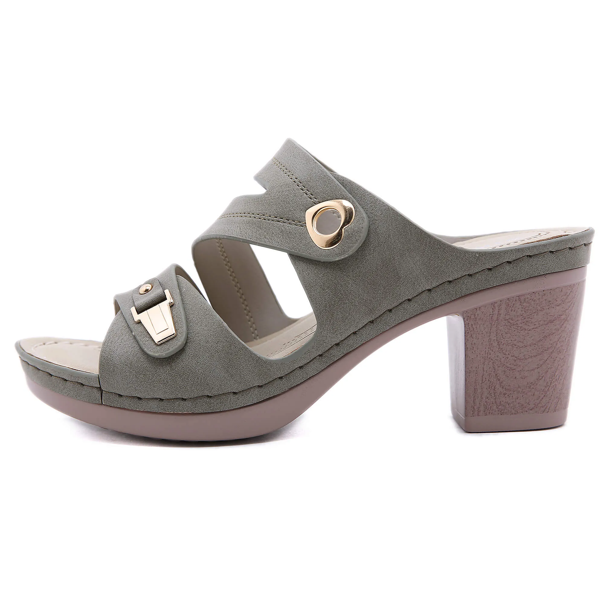Metal Heart Stack Sandals -Siketu