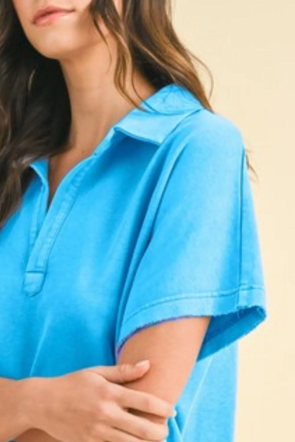 Mineral Washed Johnny Collar Short Sleeve Dress
