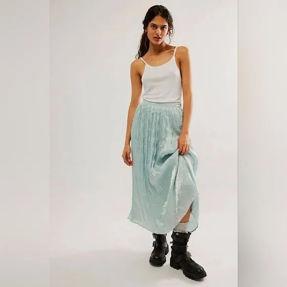 NWOT Free People Vera City Skirt in Aqua Blue Size 6
