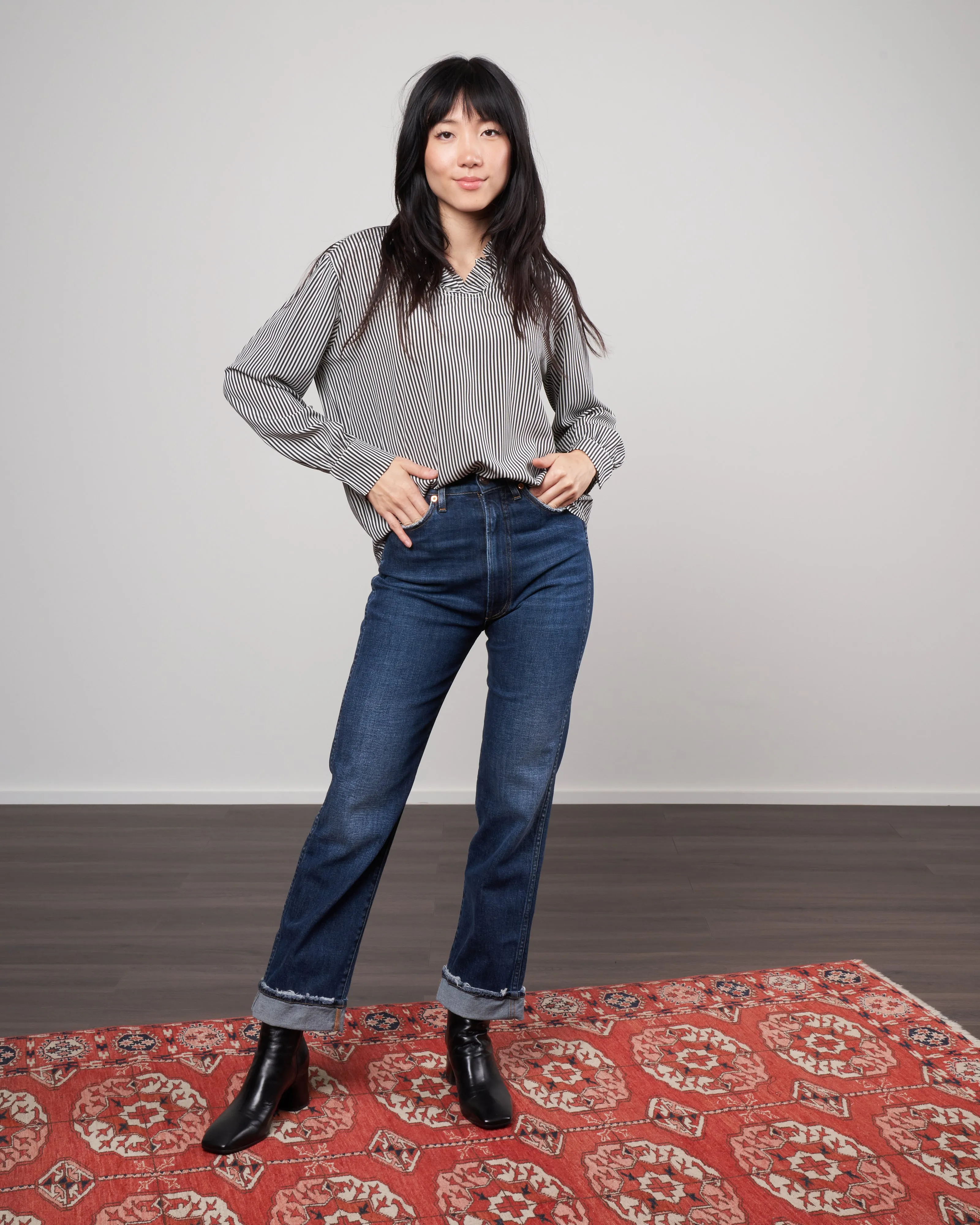 olivia blouse - black beige stripe