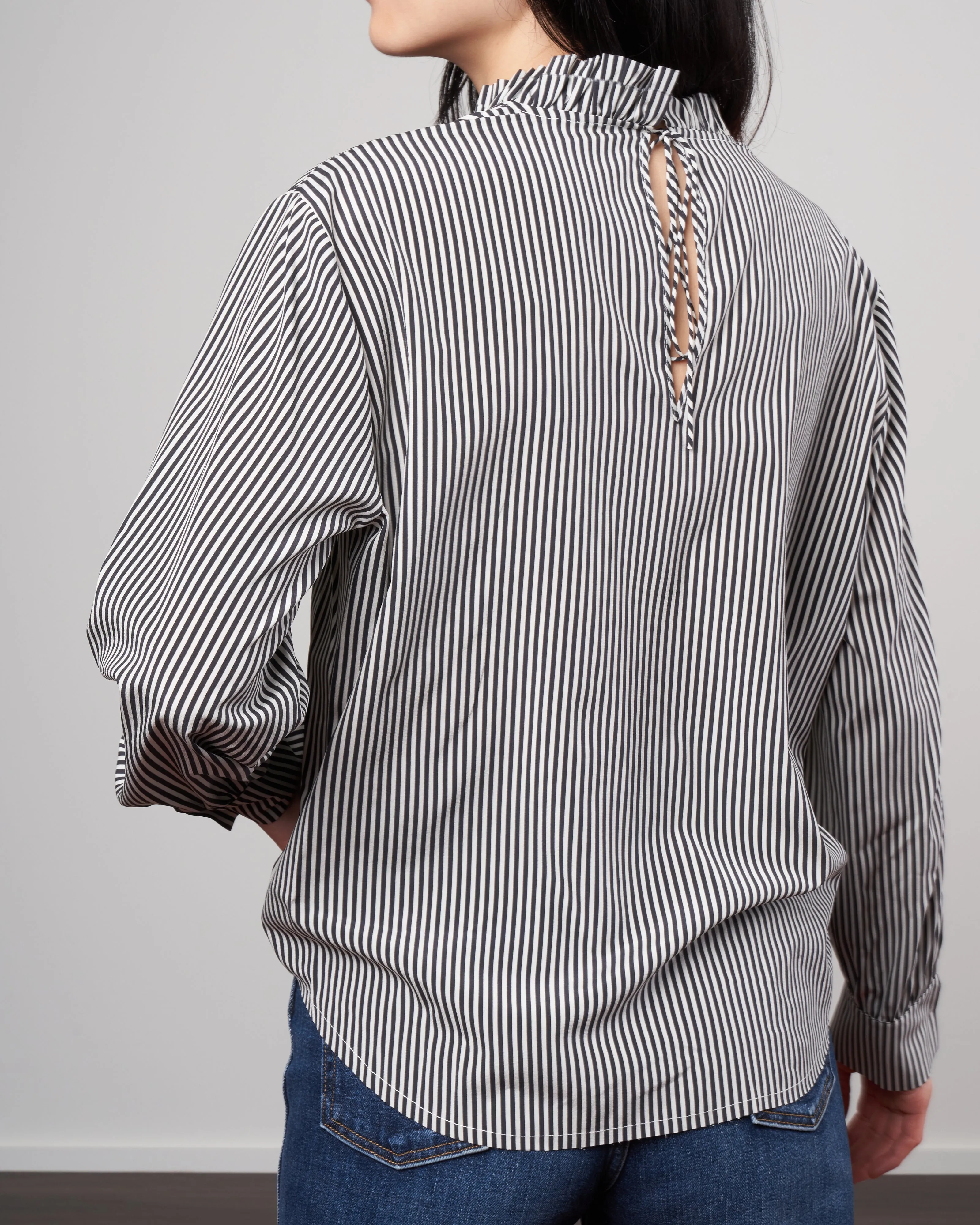 olivia blouse - black beige stripe