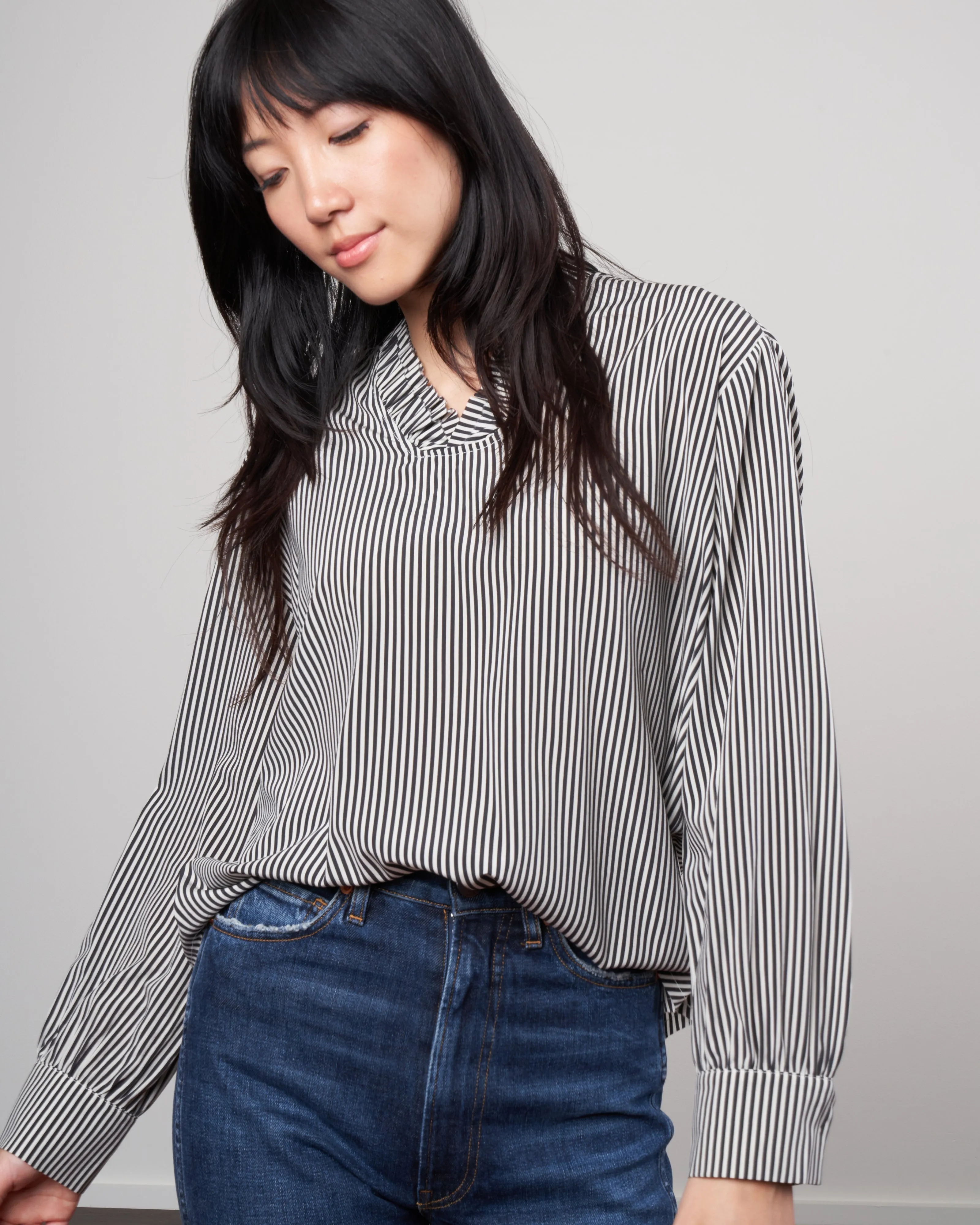 olivia blouse - black beige stripe