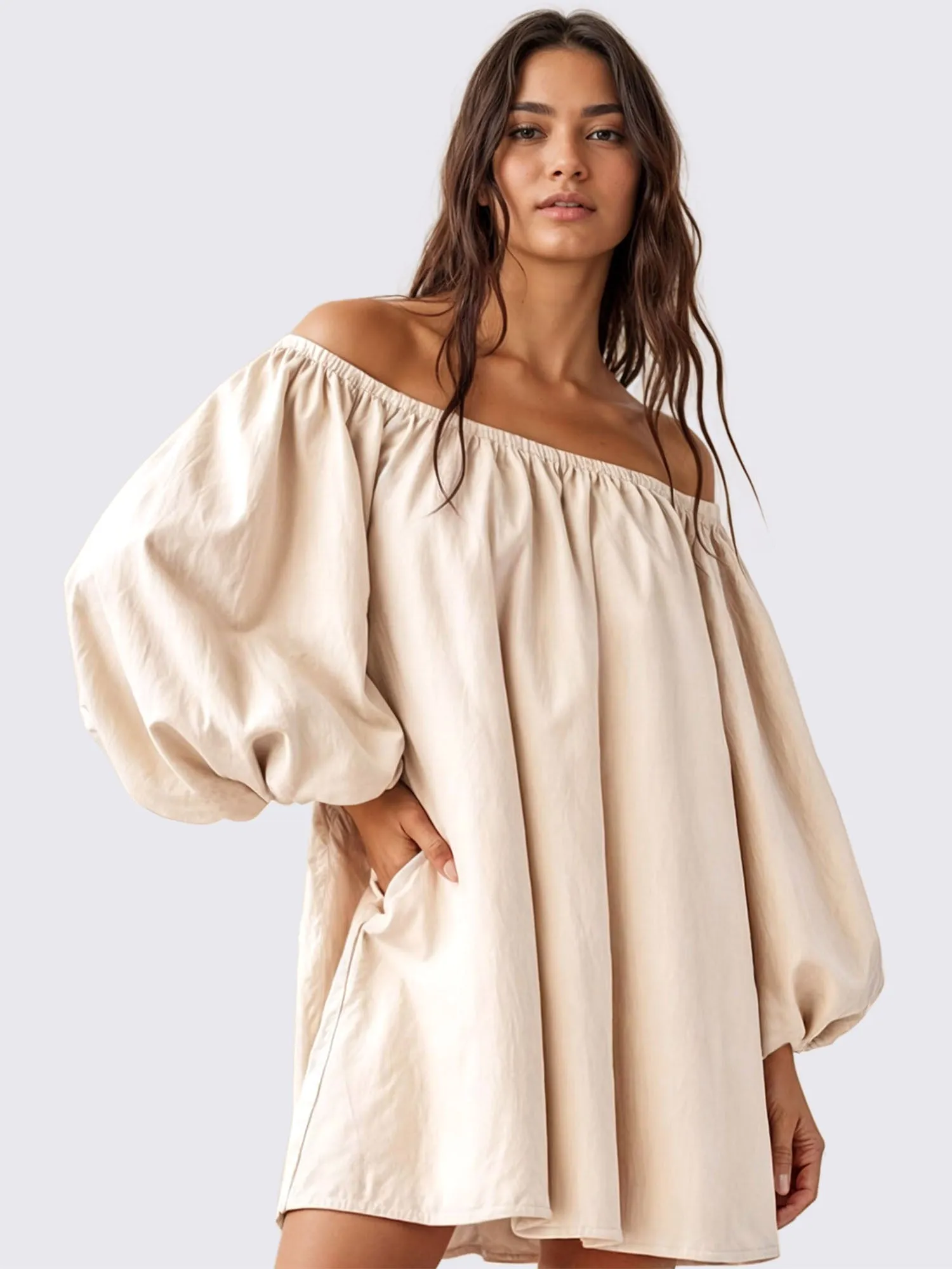 Ots Puff Sleeve Shift Mini Dress