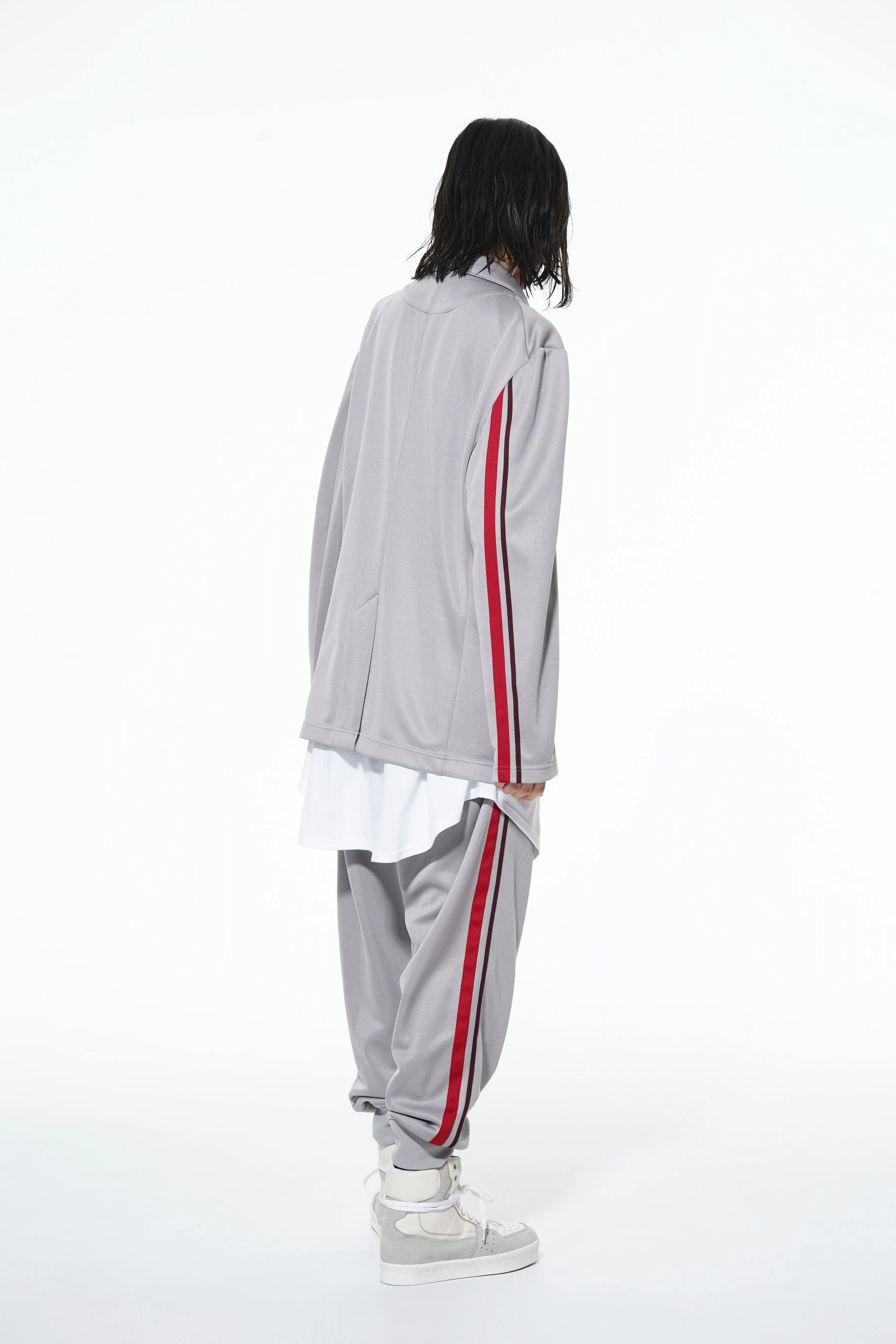 PE/SMOOTH JERSEY GEOMETRIC PATTERN EMBROIDERY SIDE TAPE LINE SAROUEL RIB PANTS