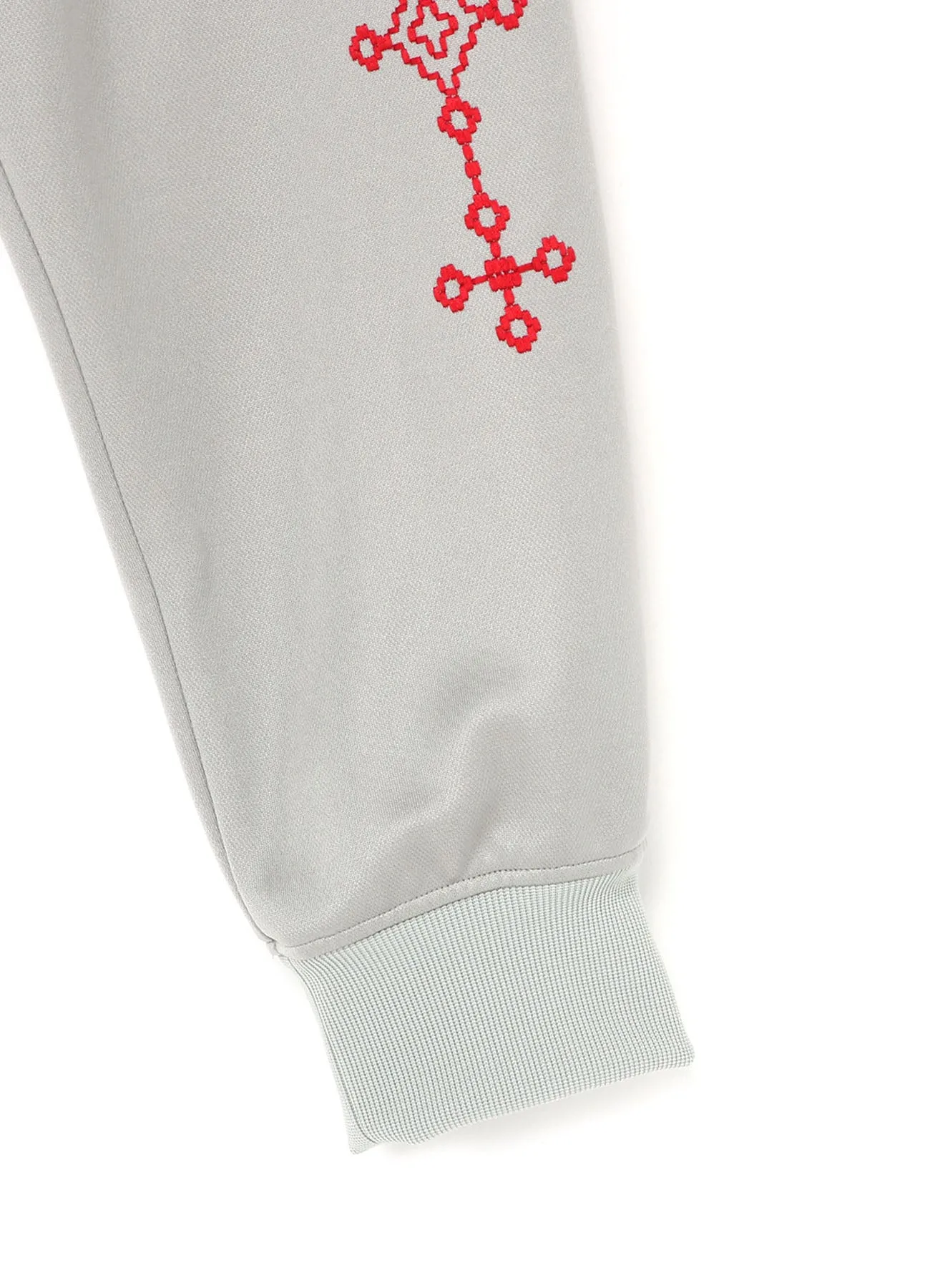 PE/SMOOTH JERSEY GEOMETRIC PATTERN EMBROIDERY SIDE TAPE LINE SAROUEL RIB PANTS
