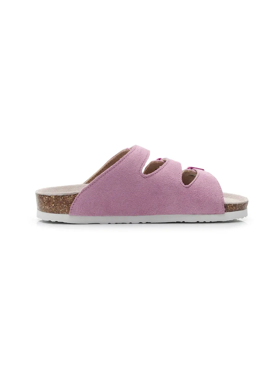 Pink Triple-Buckle Suede Upper Sandal