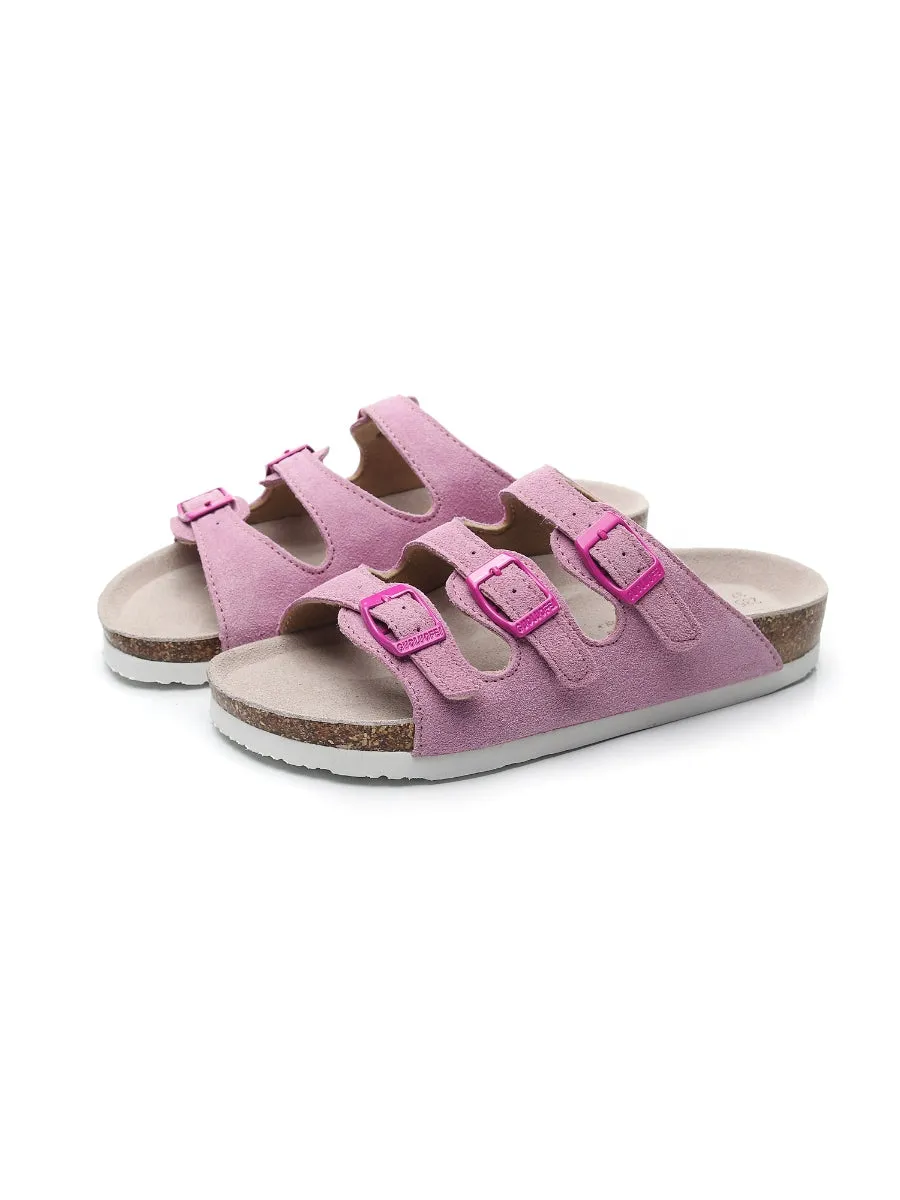 Pink Triple-Buckle Suede Upper Sandal